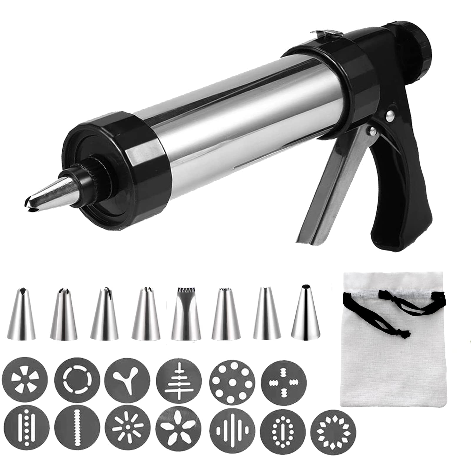 Stainless Steel Cookie Press with 13 Discs - Baking & Decorating Kit, Durable Kitchen Tool for Cookies, Biscuits, Pastries