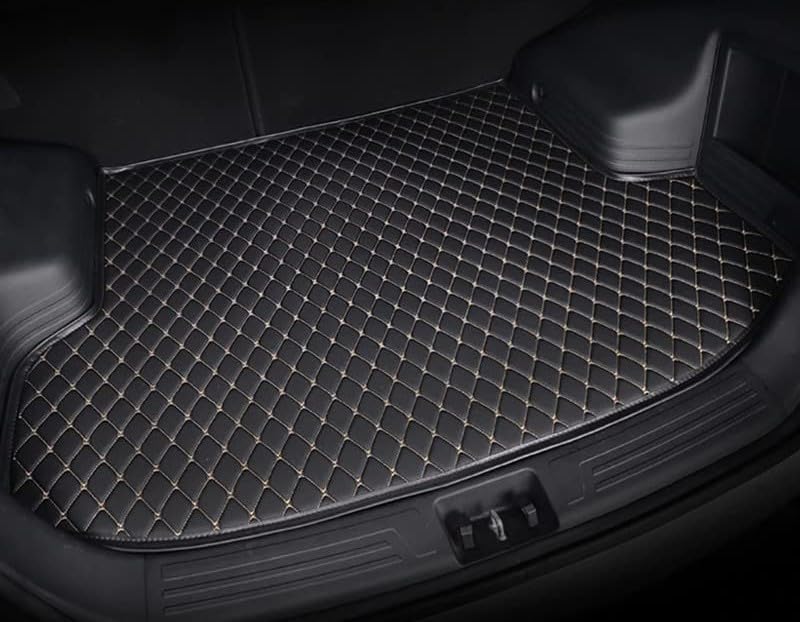 CHIRON Boot Compatible with Toyota Innova Crysta Custom Fitted Faux Leather Boot Antiskid Car Floor Mats - Black with Beige Thread