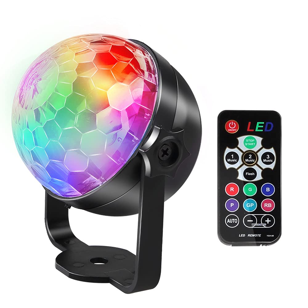 Sworway Disco Lights, Rechargeable Disco Ball Lights 4 Colours RGB Party Lights Strobe Lights, Remote Control Music Activated DJ Lights Magic Rotating LED Stage Lights for Birthday Parties Pub