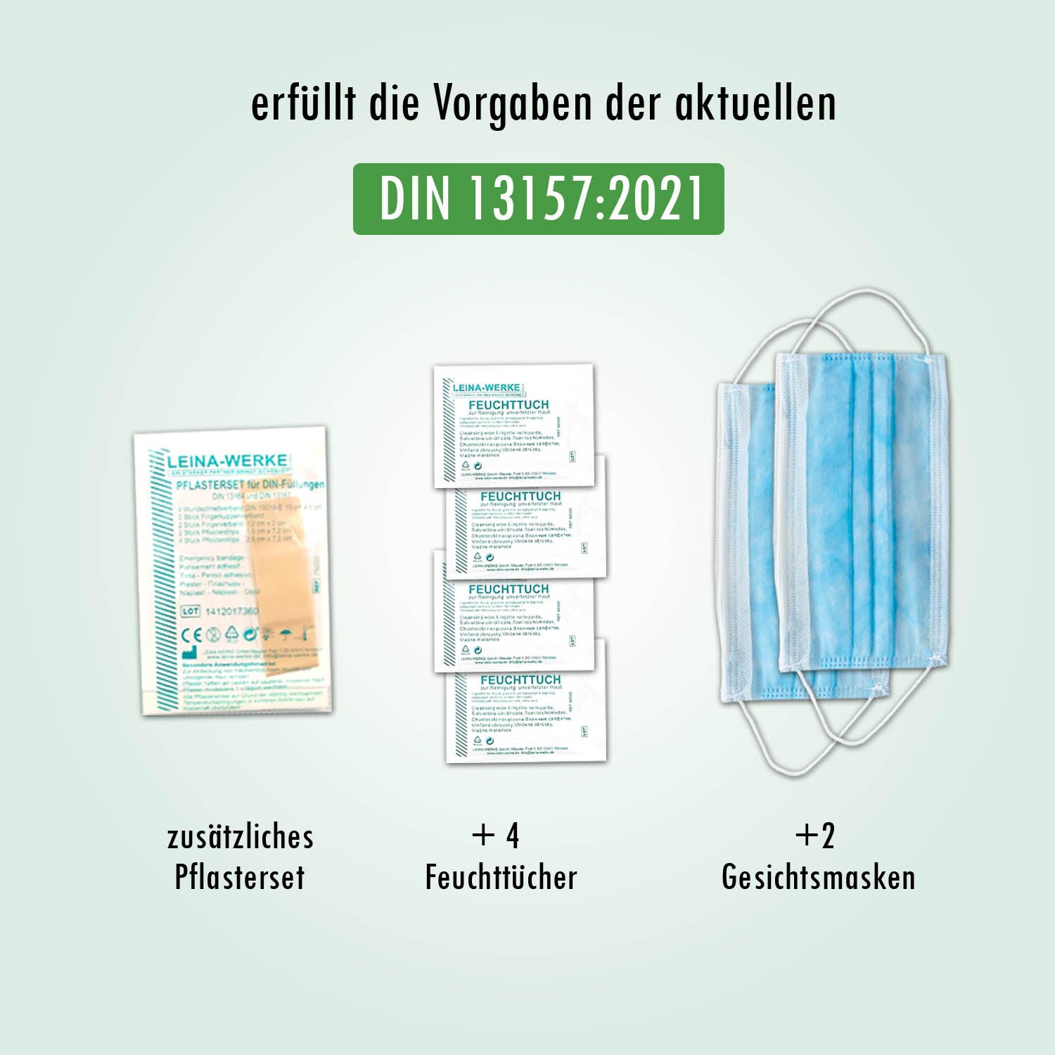 Betriebs-Verbandkasten DIN13157 mit Halterung Made in Germany + BG-Info-Paket mit Aushang Erste-Hilfe + Sicheitszeichen + Verhalten bei Unfällen + Verhalten im Brandfall