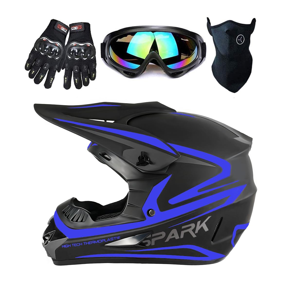 Casque De Motocross Pour Enfants, Intégral Pour Adulte, Avec Lunettes, Masque, Gants, Filet, Homologué ECE/DOT Pour BMX, VTT, Quad, Bike, Enduro ATV