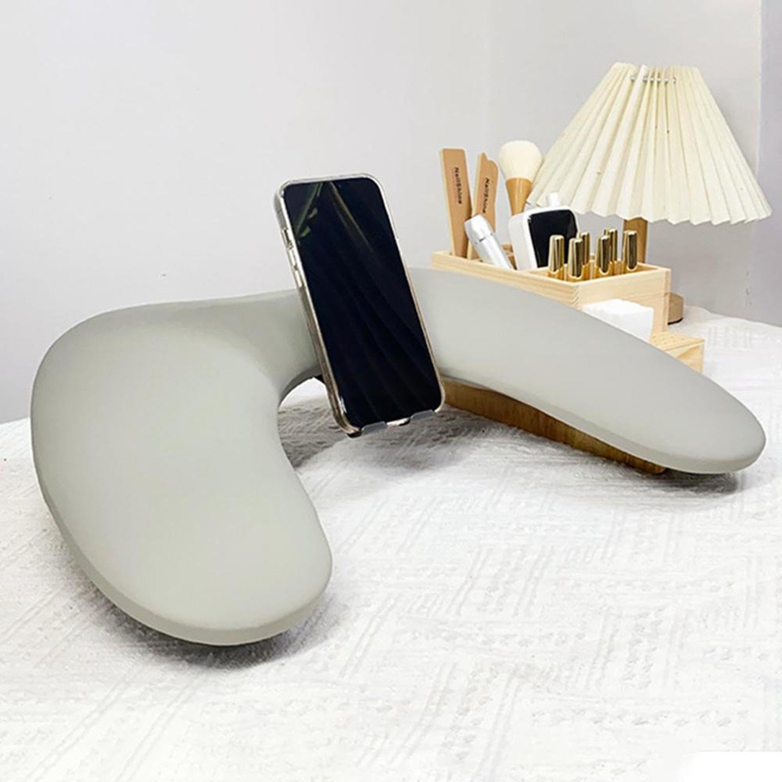 TISHITA Almohada para Manicura Cojín para de Manos Soporte Estable para Técnica de Uñas Almohadilla Confortable con Porta Teléfono Integrado Adecuada P, Gris