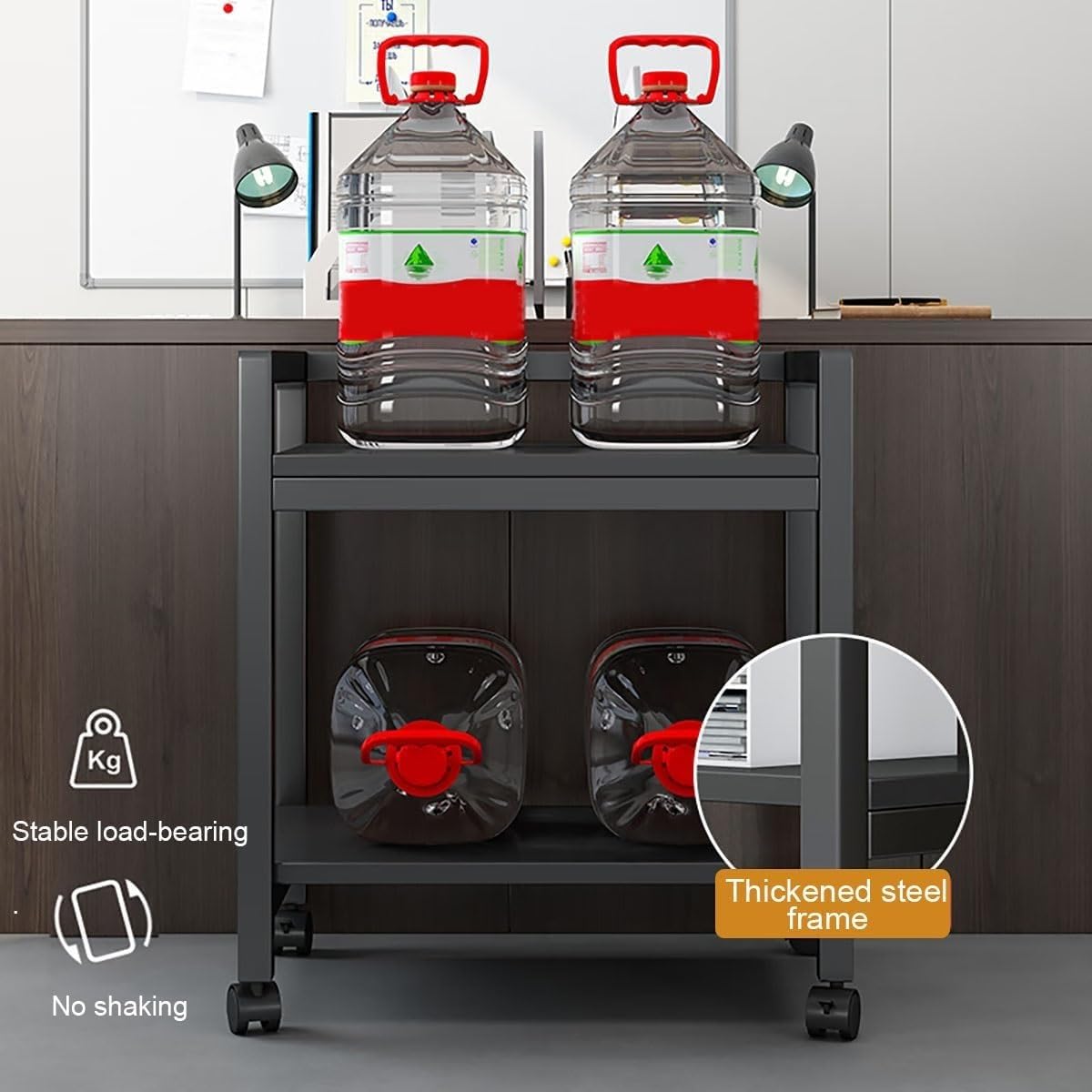 Wielowarstwowy stojak pod gramofon HiFi, wielofunkcyjna półka do przechowywania nośników multimedialnych, szafka pod sprzęt audio/wideo, drewniany stolik pod drukarkę z kółkami (czarny, 51 x 30 x