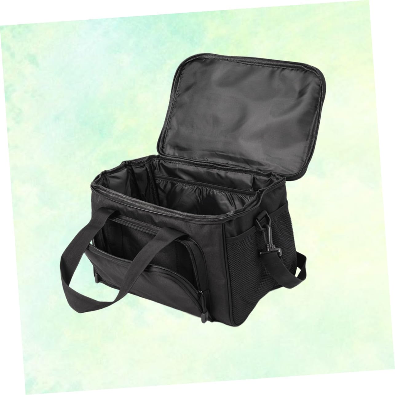 Pêche en Tissu Oxford Noir avec Bandoulière Réglable et Coutures Renforcées, Design Multi-Poches pour Accessoires et Leurres de Carpe en Extérieur