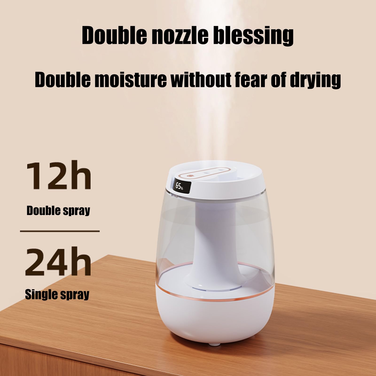 Umidificatore portatile USB 2 ugelli 3L grande capacità con display digitale di umidità per le operazioni della camera da letto