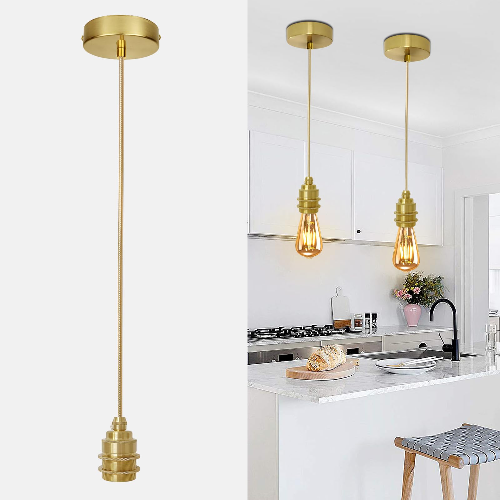 Suspension Luminaire e27 avec 1m Cable, Douille de Lampe, Support de Lampe, Suspension Lustre pour Chambre, Restaurant, Cuisine, Salle à Manger