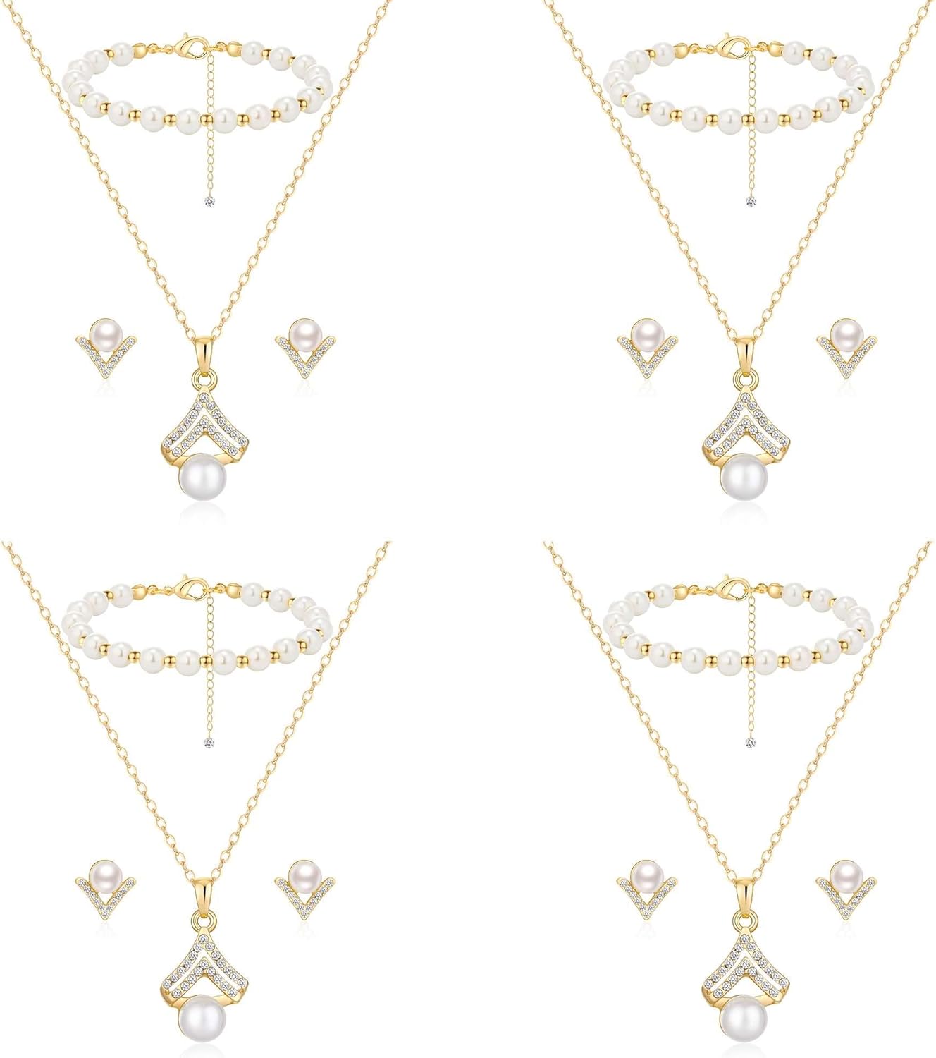 Bridesmaid Jewelry Set For Wedding,1-4-6-8 Sets 18k Gold/Rose Gold/Silver Plated With Pearl Necklace Earrings Bracelet Set For Bridesmaid Gift,Wedding Party Costume Accessories Gifts for Women