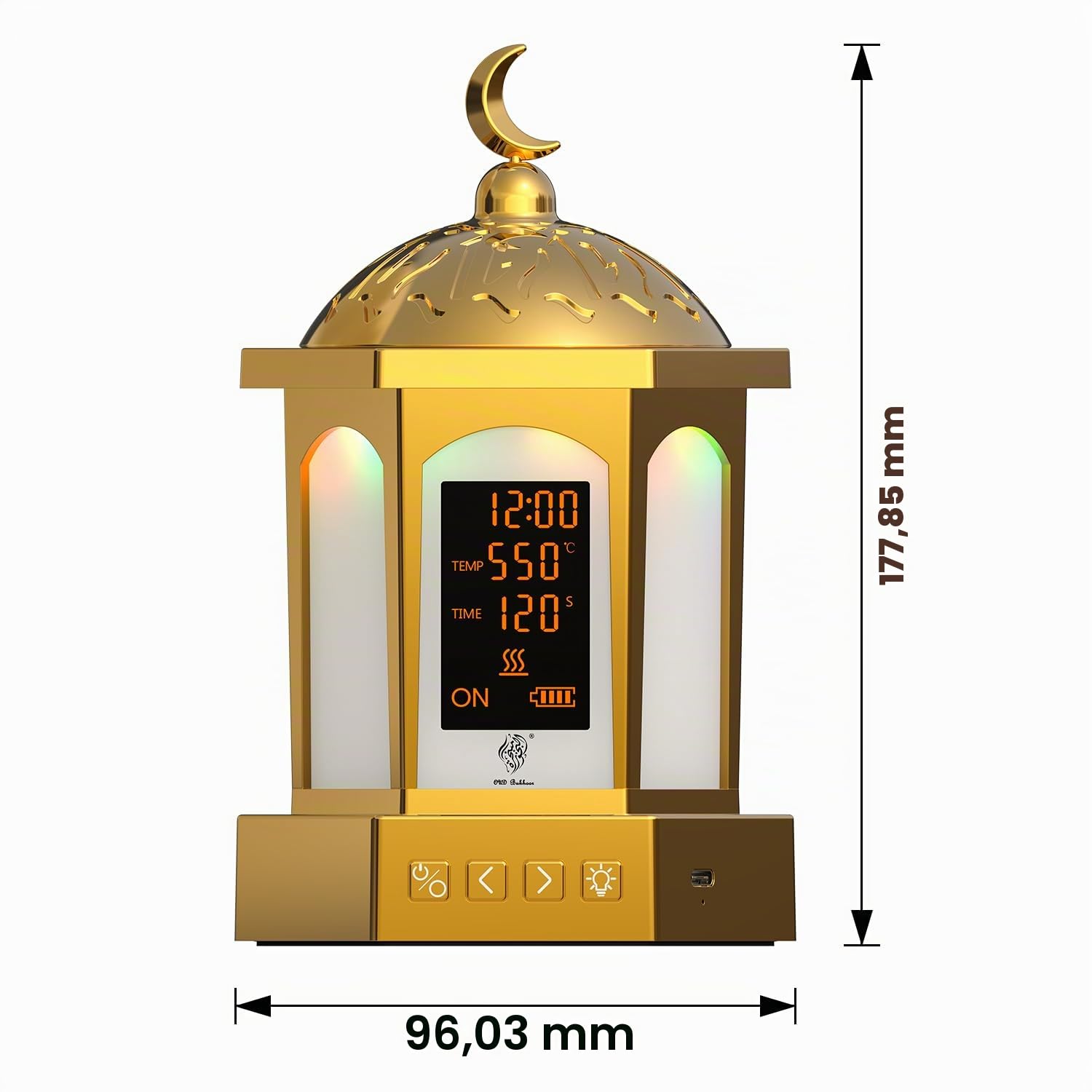 langanhaltender Bakhoor Brenner elektrischer Aroma Diffuser, USB Wiederaufladbar arabischer Räucherstövchen mit LED Display & 3 Temperatureinstellungen (500°C/120s - 300°C/300s)