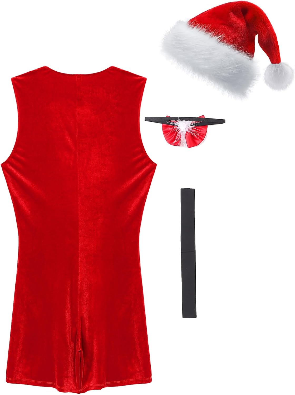 Men's Mr Santa Claus Costume Christmas Chemise V-Neck Bodysuits T-Shirts with Shorts and Hat