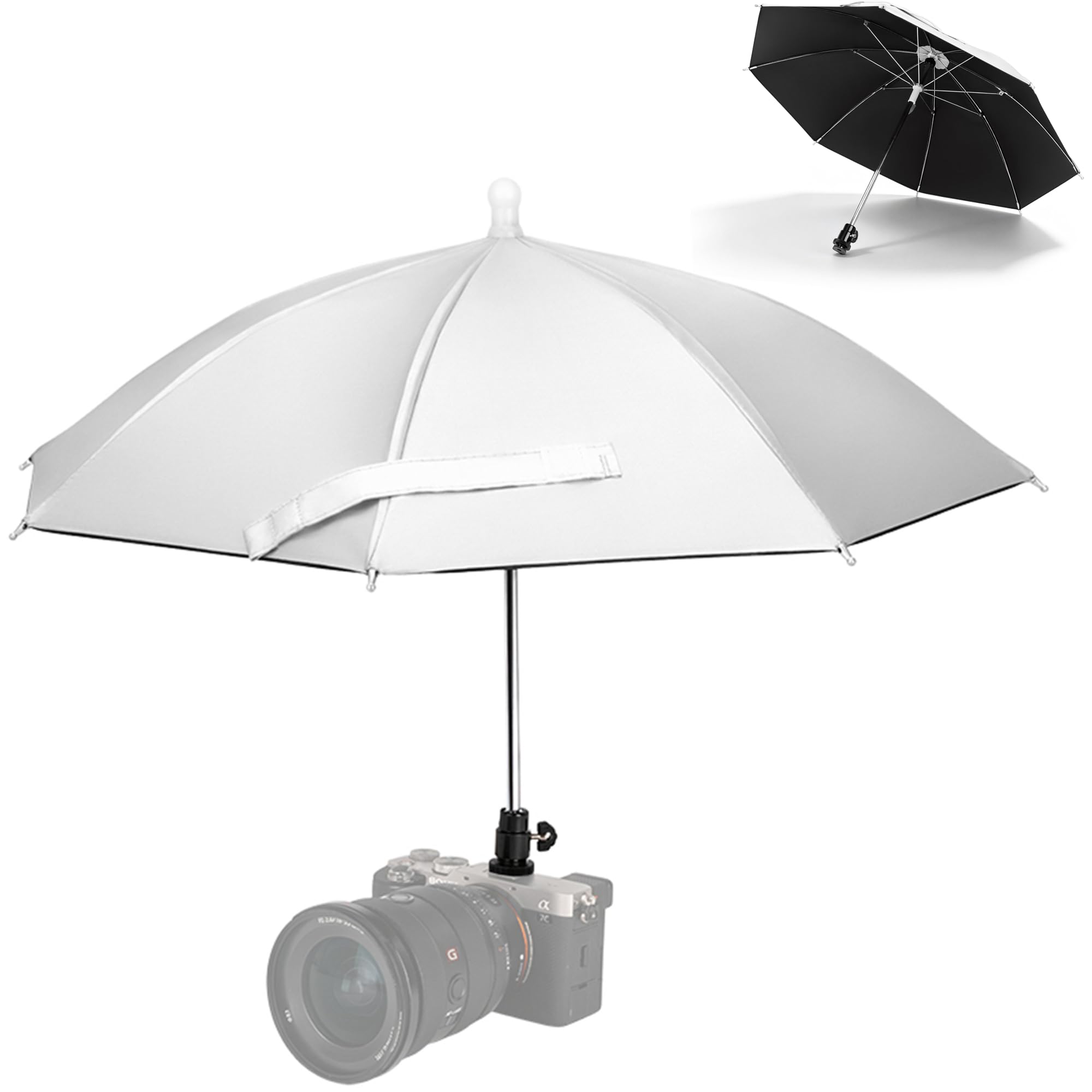 19.7" DSLR Mirrorless Camera Hot Shoe Umbrella Sun Shade Cover Silver | Camera Umbrella for EOS R100 R50 R50V R6 Mark III Rebel T7 90D A7RVI A7IV A6700 A6400 Z6III Z50II D7500 XM5 XE5 X100VI-image-31