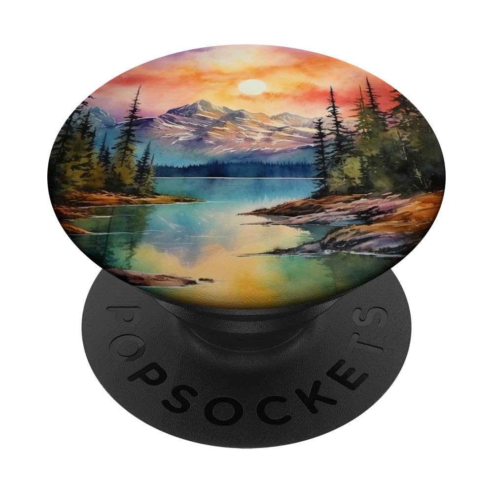 Watercolor Mountains Landscape Lake PopSockets Standard PopGrip