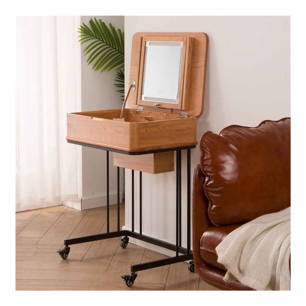 CGCSYZ Vanity Desk Movable Dressing Table Solid Wood Small Flip Dressing Table Mini Makeup Table with Jewelry Storage Drawer Makeup Dressing Table (Black)