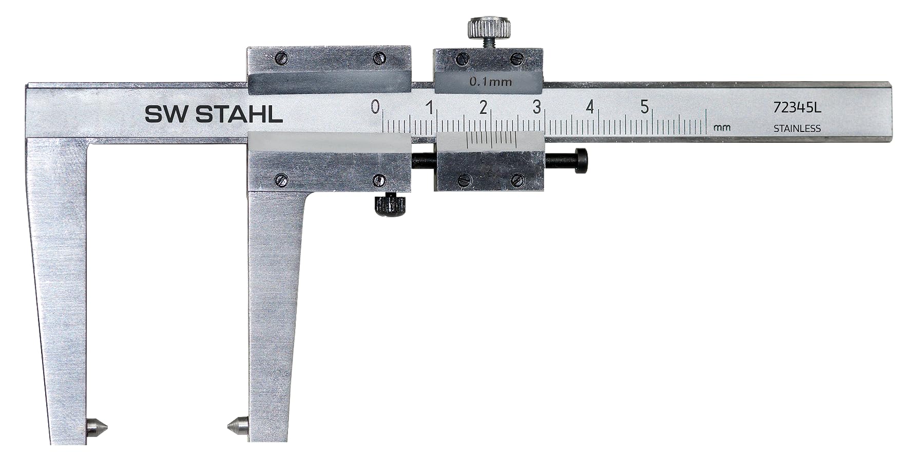 SW Stahl Pied à Coulisse pour Disques de Frein en Inox, 0-60 mm | Outil de mesure de l épaisseur avec vernier 0,1 mm, branches de 50 mm, version trempée livrée en coffret en bois.