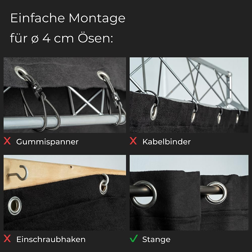 Bühnenmolton Vorhang B1 schwer entflammbar 300x300cm, 40mm Ösen, Naturweiß, 300g/m², 100% Baumwolle, blickdichter Verdunkelungsvorhang für Theater, Studio & Event