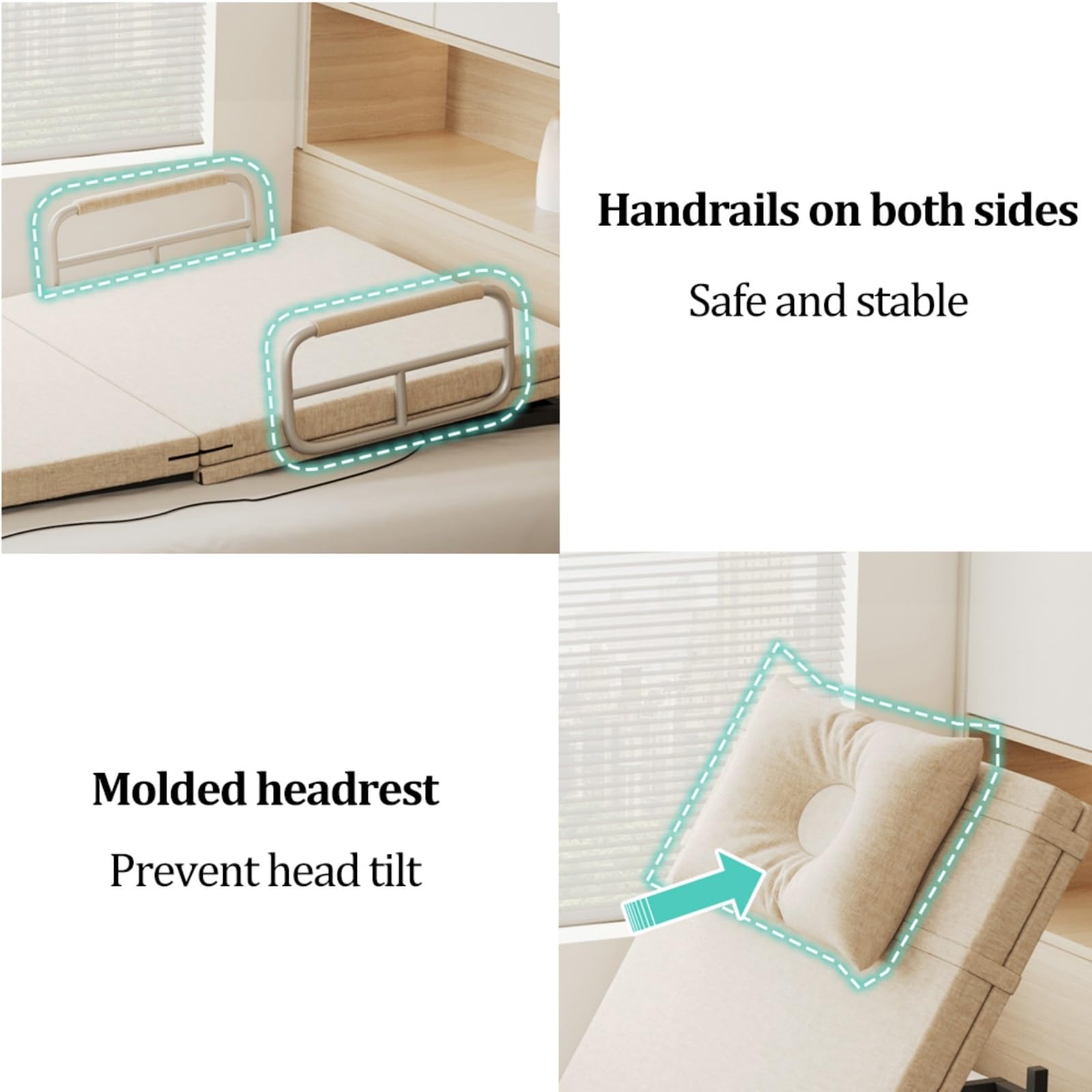 Respaldo elevador eléctrico para cama, ajustable con pasamanos y almohada, ayuda a sentarse y apoyar la movilidad