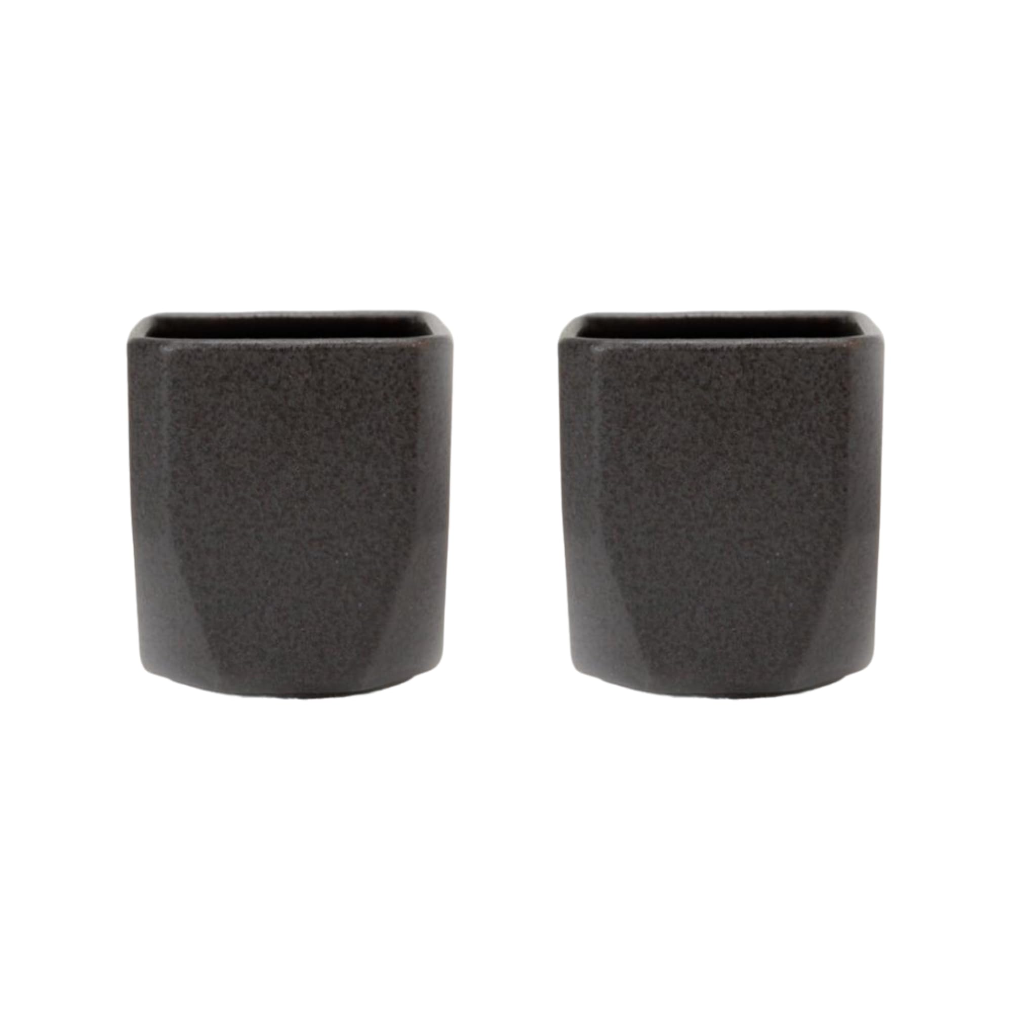 IPPINKA Japanese Yunomi MASU Ceramic Sushi Teacups - Set of 2 - Black