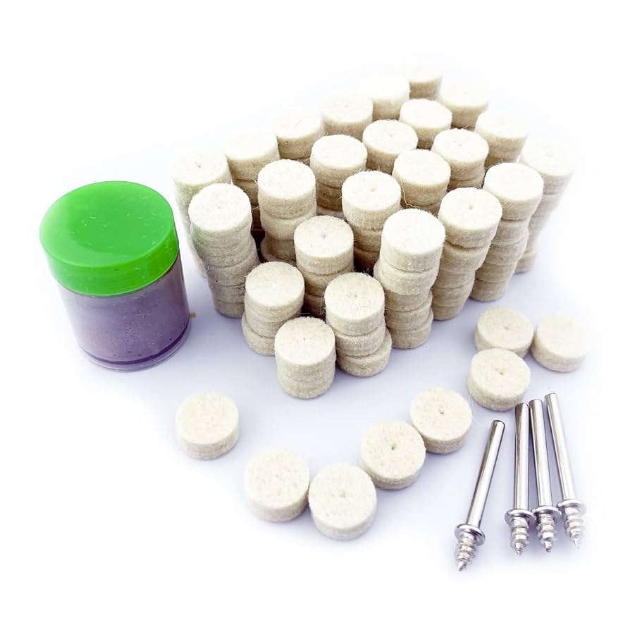 Merryland Felt Polishing Wheel For Dremel 125 Pieces 13 Mm 120 Pieces Polishing Paste 1 Piece And Drill Holder 4 Pieces Mini Tools Power Tools DIY