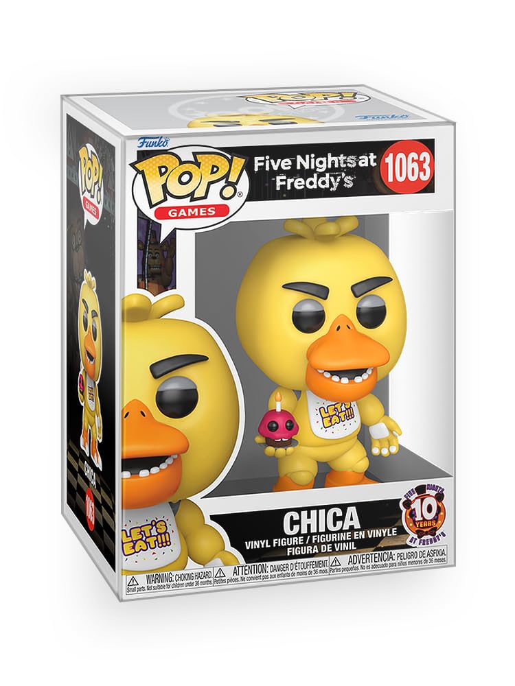 Five Nights at Freddy's (FNAF) - Chica with Cupcake 10th Year Anniversary Edition Vinyl Figure Bundle with Compatible Funko Pop Box Protector