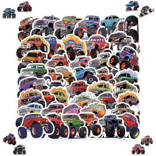 2 X 50 Pièces Monster Truck Autocollants, Autocollants De Voiture De Dessin Animé, autocollants Monster Truck En vinyle, Voitures Et De Camion pour Enfants,...