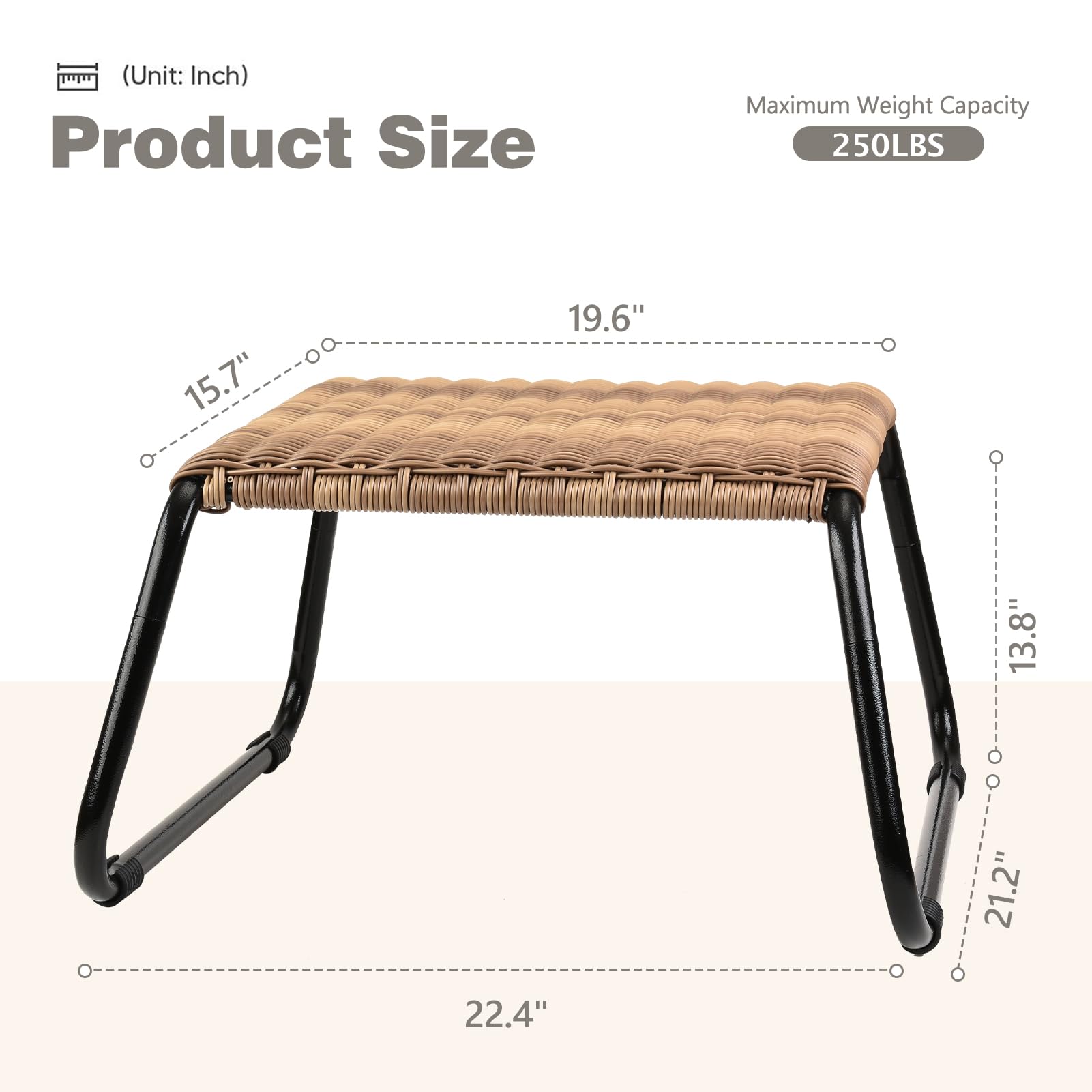 Deugold Outdoor Patio Footstools,PE Rattan Ottoman Wicker Foot Rest,Small Balcony Furniture Additional Seating Side Table for Outside 2 Set Beige