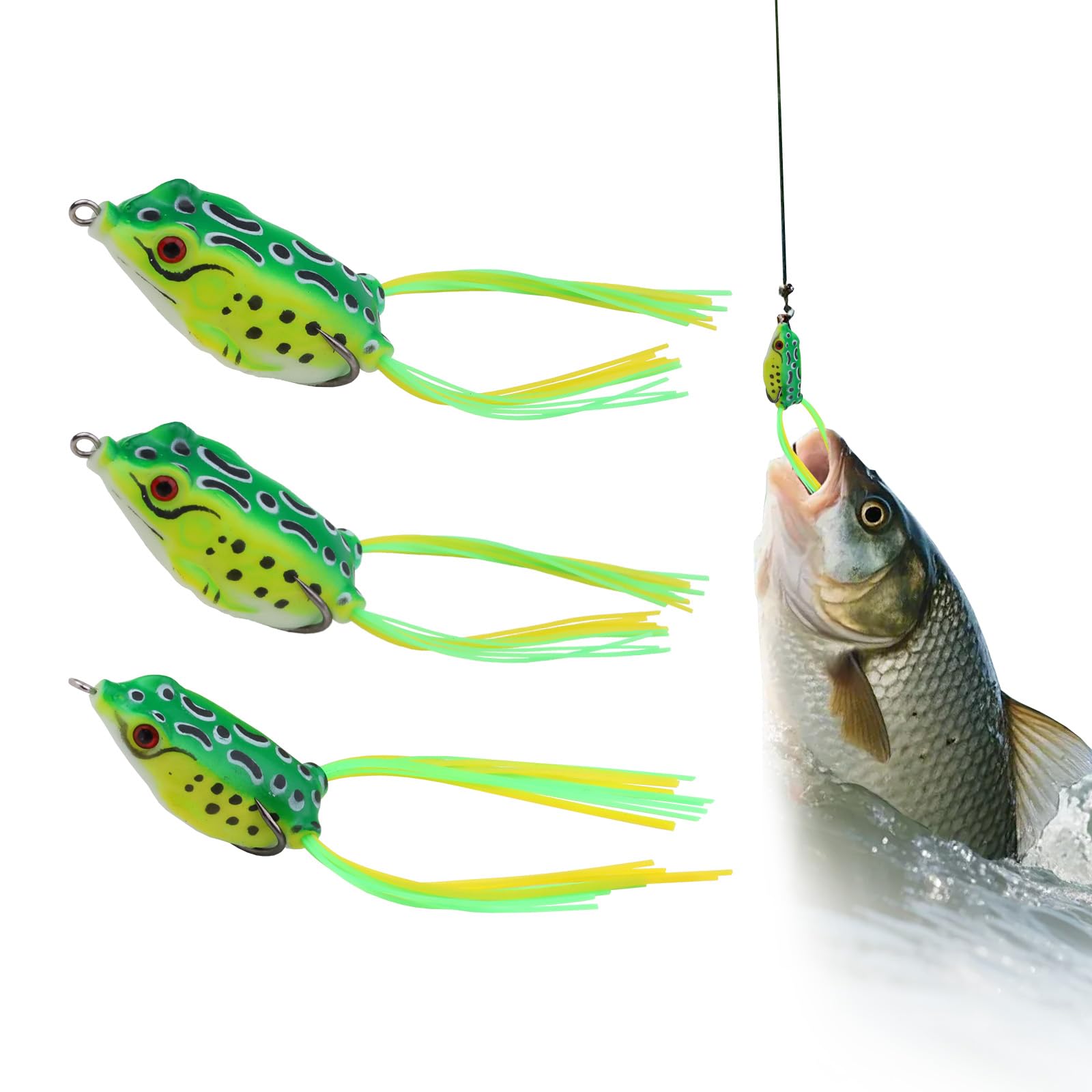9 pièces de leurres Grenouille Creux en Silicone Double hameçon, appâts Souples pour pêche Surface Bar Poisson-Serpent Truite (S, M, L)
