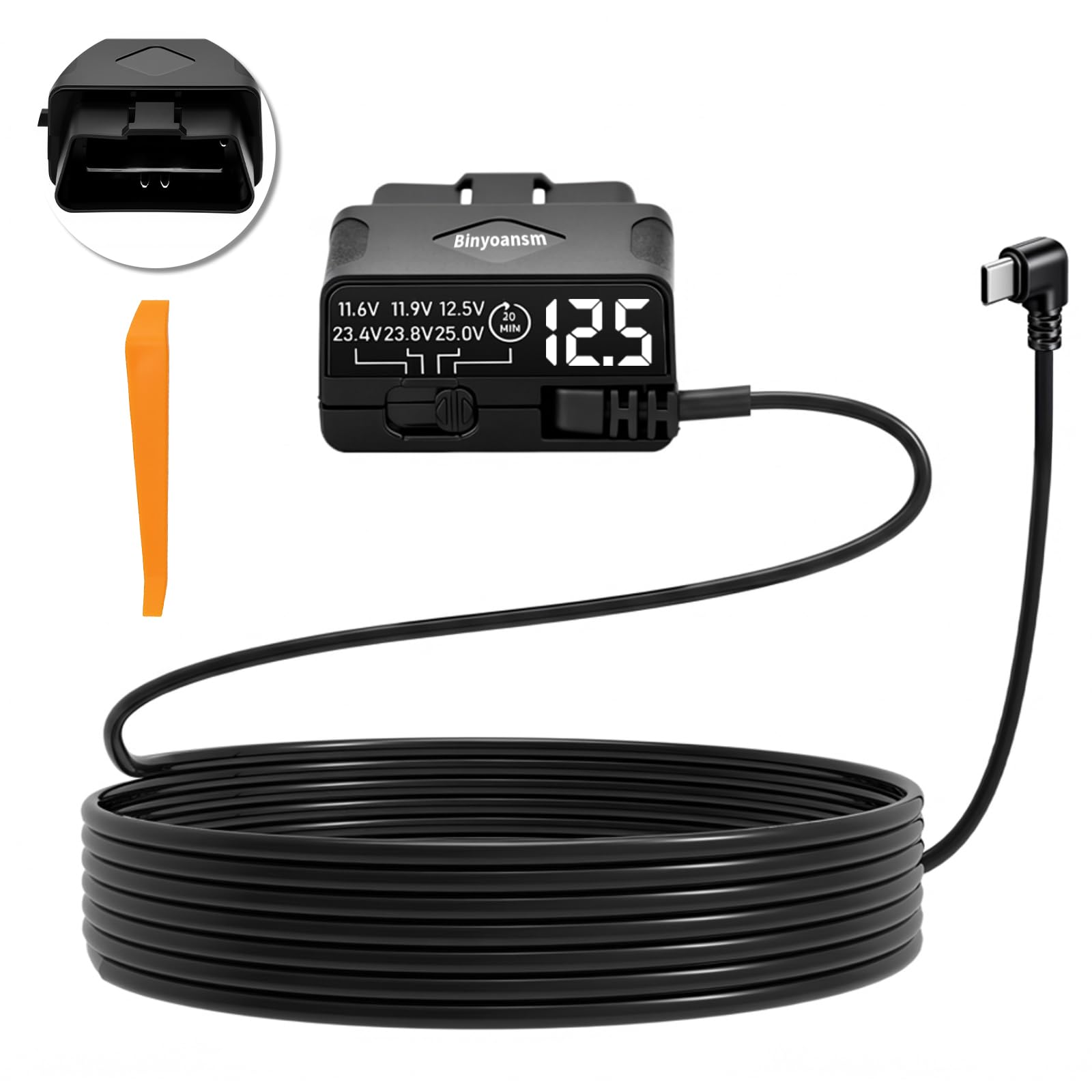 OBD Dash Cam Power Cable USB C with Acc Detection Plug and Play Hardwire Kit for Dash Camera