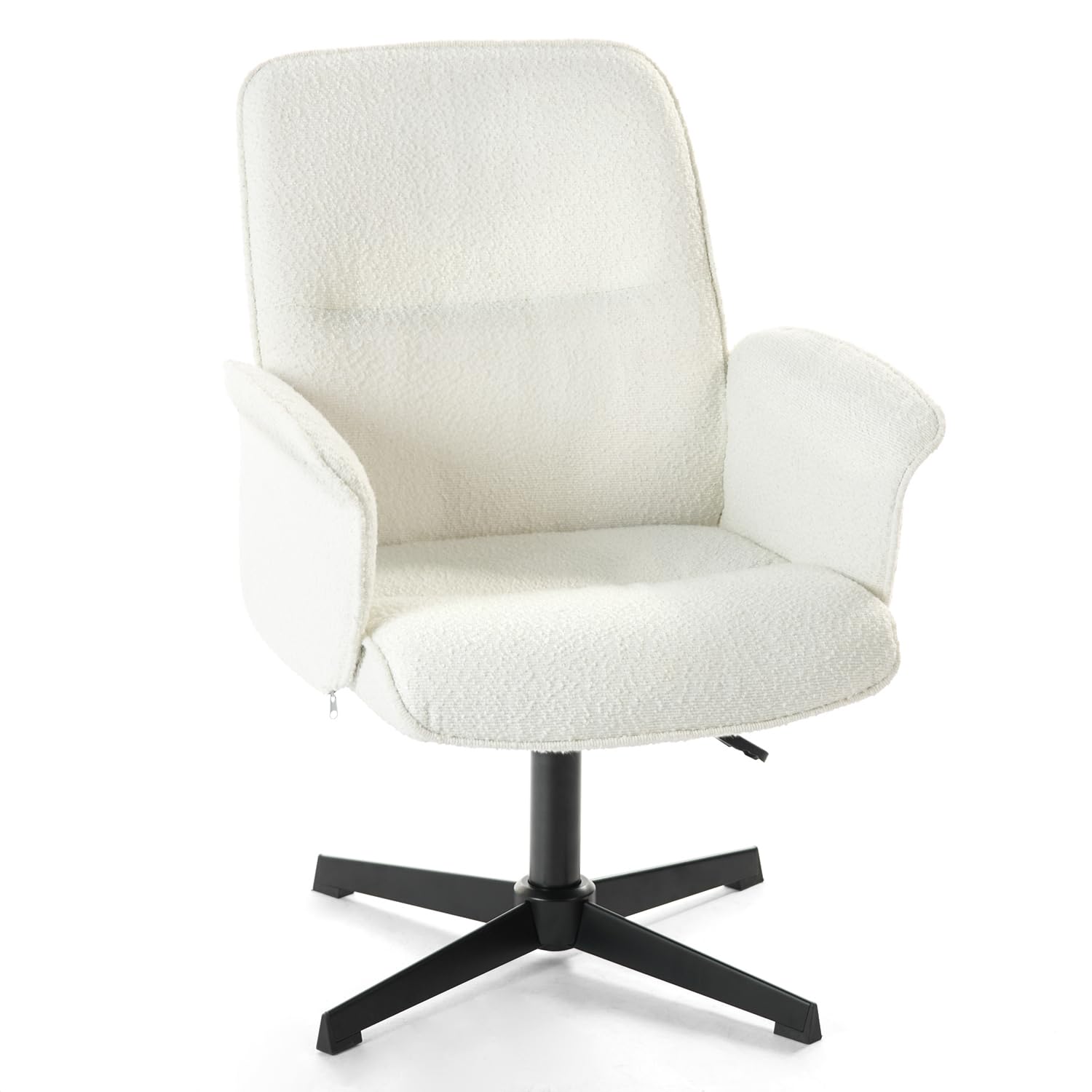 MEUBLE Cosy Silla de Tocador Sillón de Maquillaje Asiento Acolchado Giratorio 360° Altura Ajustable con Reposabrazos Boucle Sin Ruedas Patas Cruzadas para Dormitorio Blanco