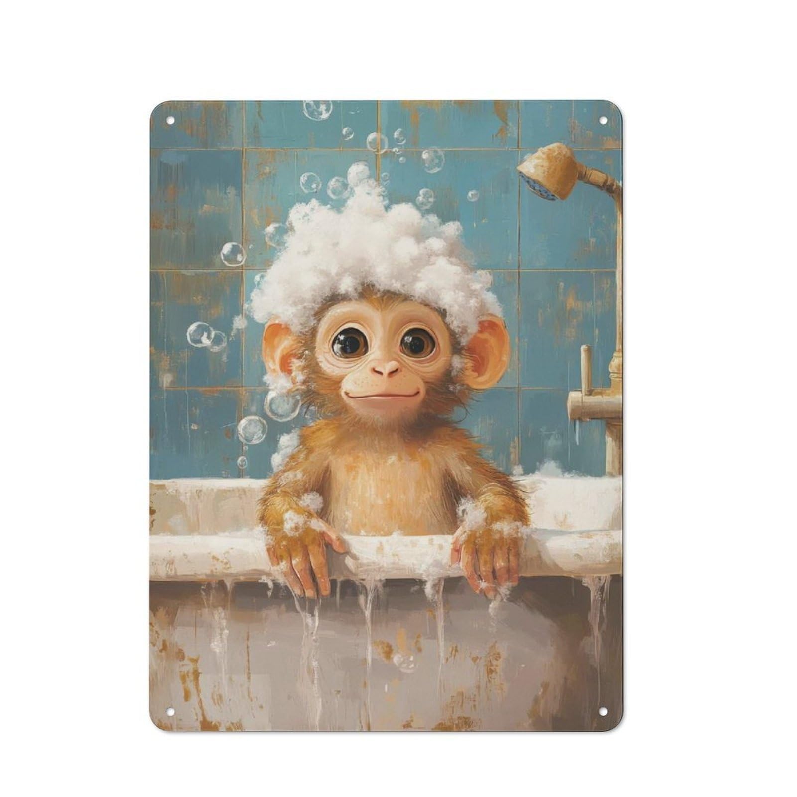 Junmoney Style Vintage Monkey Bath Time Metal Wall Art Sign 40X30cm, Old Wall Plaque For Bedroom, Office, Home Bar Or Dining Room