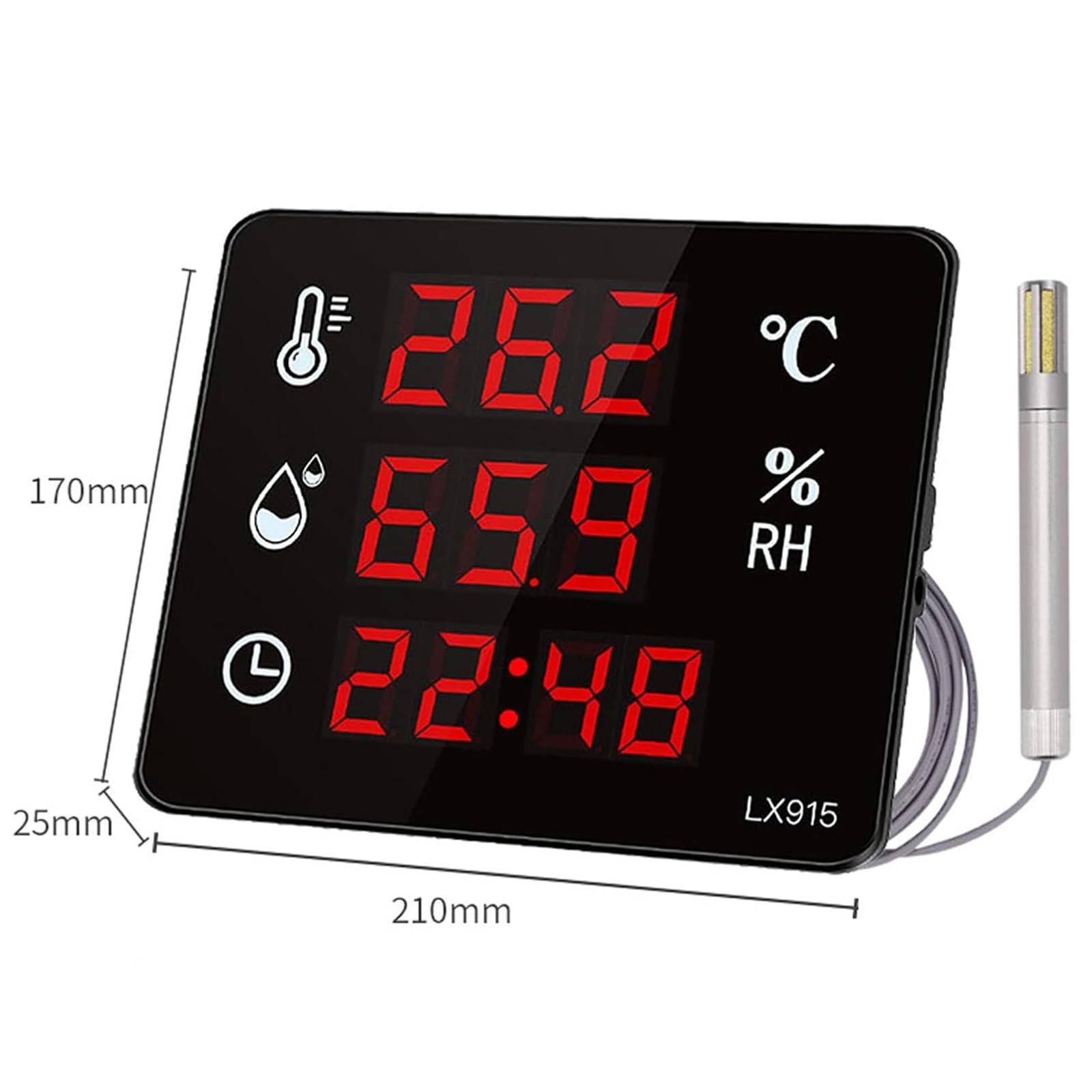 TsoLay Termómetro E Higrómetro Digital, -40-100 ℃, 0-99%, Medidor Digital De Temperatura Y Humedad con Sensor De 3 M Y Pantalla LED, para Interiores/Exteriores, Laboratorios E Industria