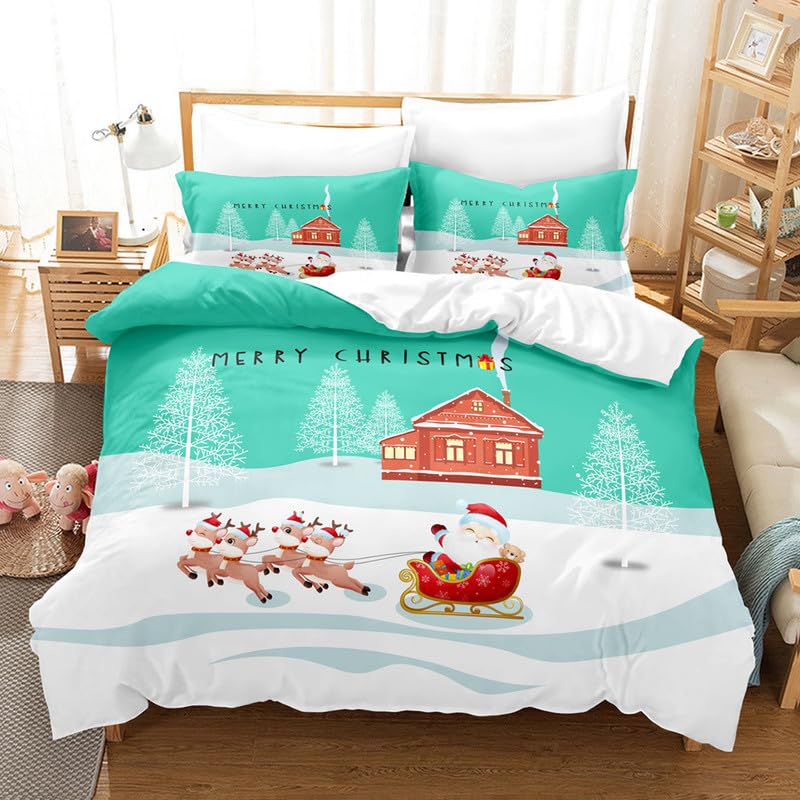 Housse de couette et 1 taie d'oreiller 65x65 cyan Joyeux Noël lit 90x190