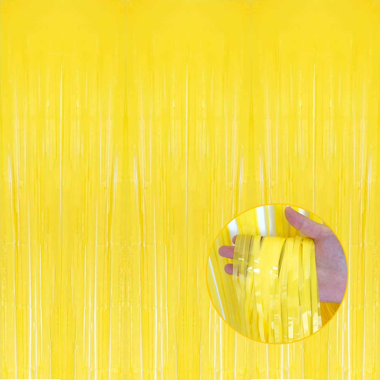 4 Pack Macaron Yellow Foil Fringe Curtain Backdrop, 3.28Ft x 8.2Ft Metallic Tinsel Foil Fringe Streamer Curtains for Photo Booth, Birthday, Wedding, New Year’s, Christmas Decoration Party Supplies