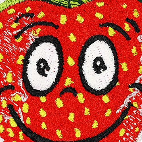 Image of Strawberry Iron-on /sew on Patch cuutr Fruit Kids Patches for All Fabrics and Leather | Children Fabric Decoration Sticker to Iron on for Clothing and Costumes | Fabric Applique | 2.16x2.75 in