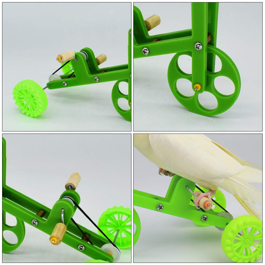 Balacoo Juguete en Color Verde Resistente y Creativo para Loro de Bicicleta Material Plástico y Metal, Adecuado para Entrenamiento y Juego de Periquitos