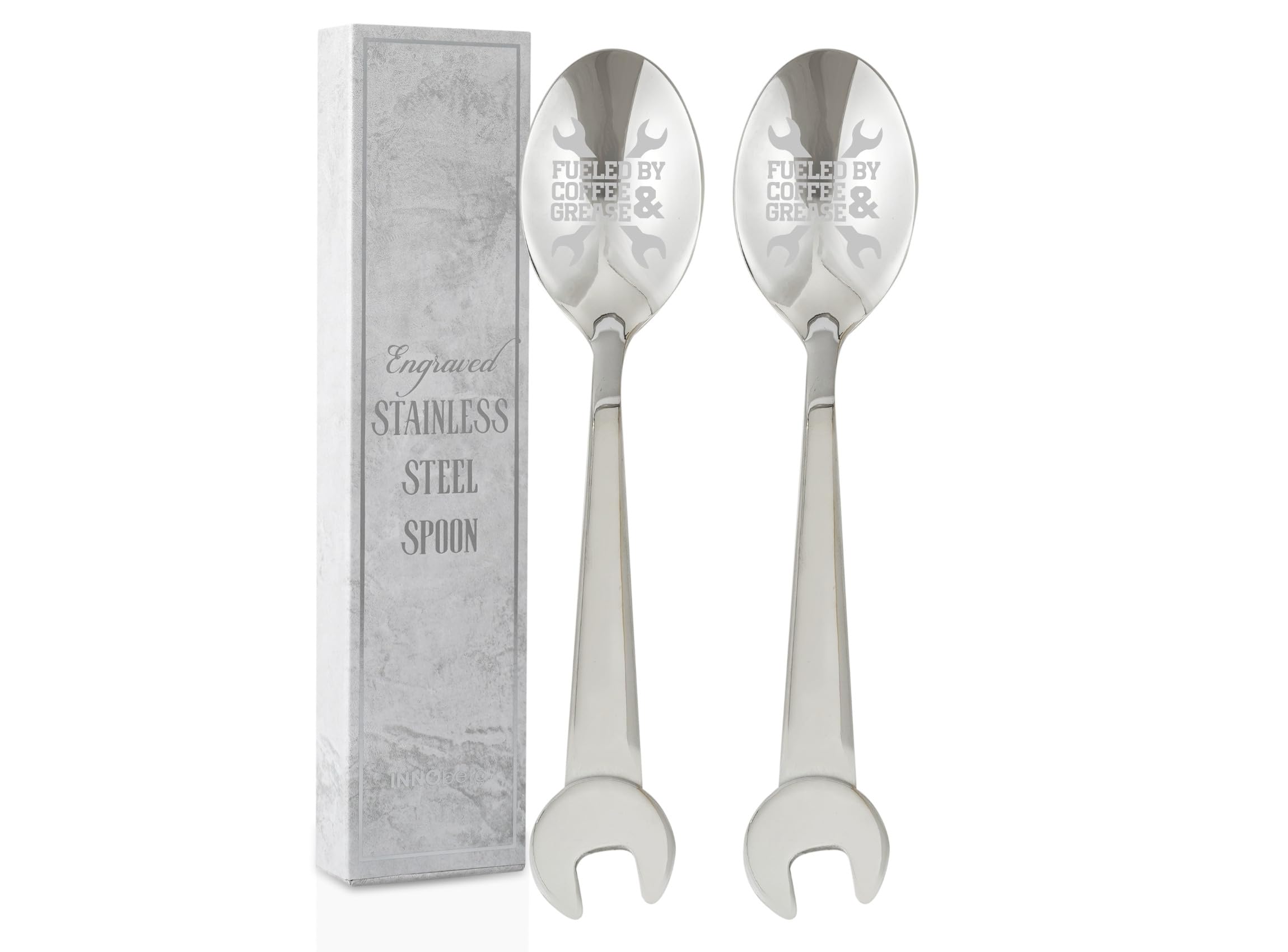 INNObeta Mechanic Gifts for Men, 2 Pcs Engraved Ice Cream Mechanic Spoons, Stainless Steel Coffee Spoon