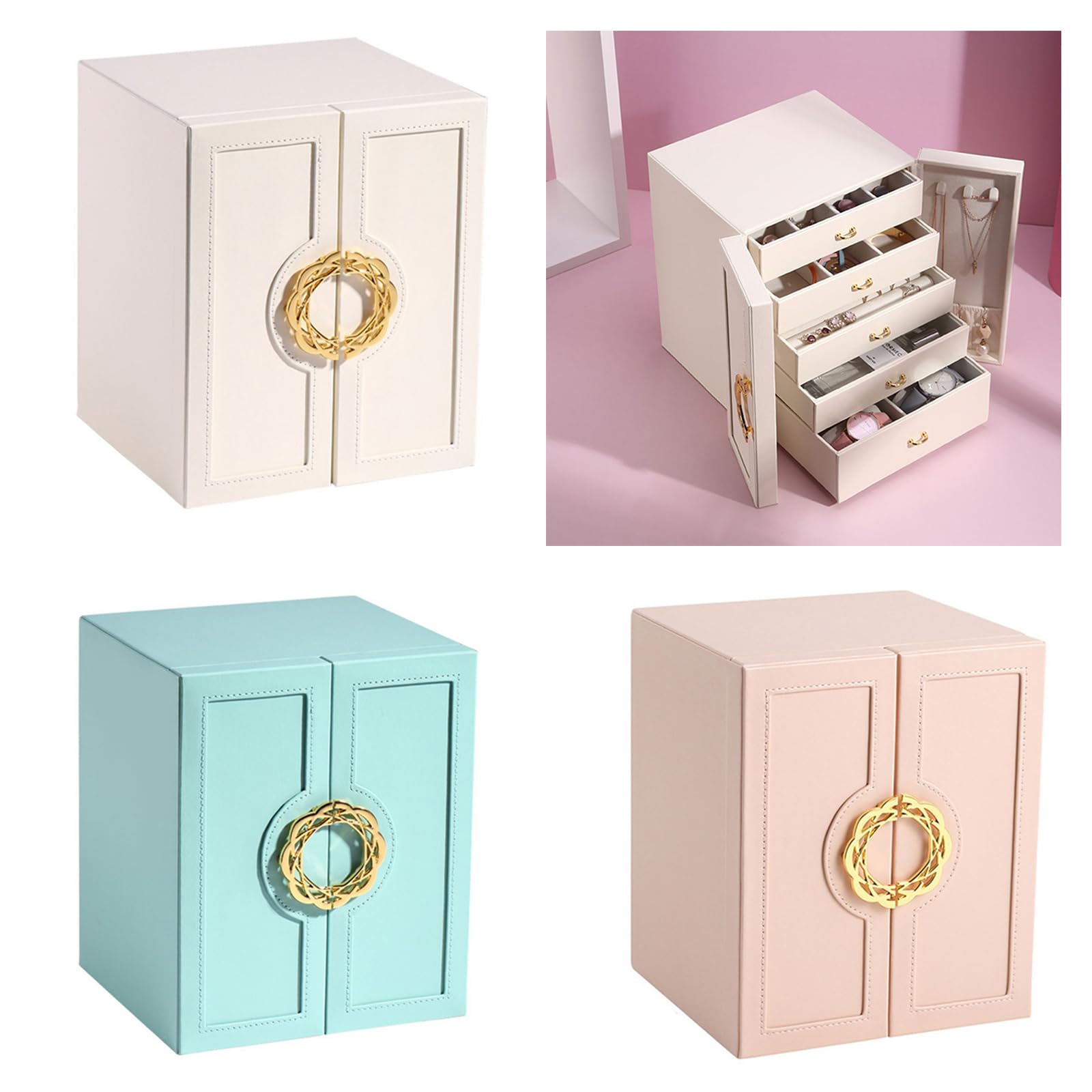Elegante soporte para joyas con terciopelo para accesorios interiores, caja de gran capacidad para anillos, aretes, collares, relojes, organizador de joyas