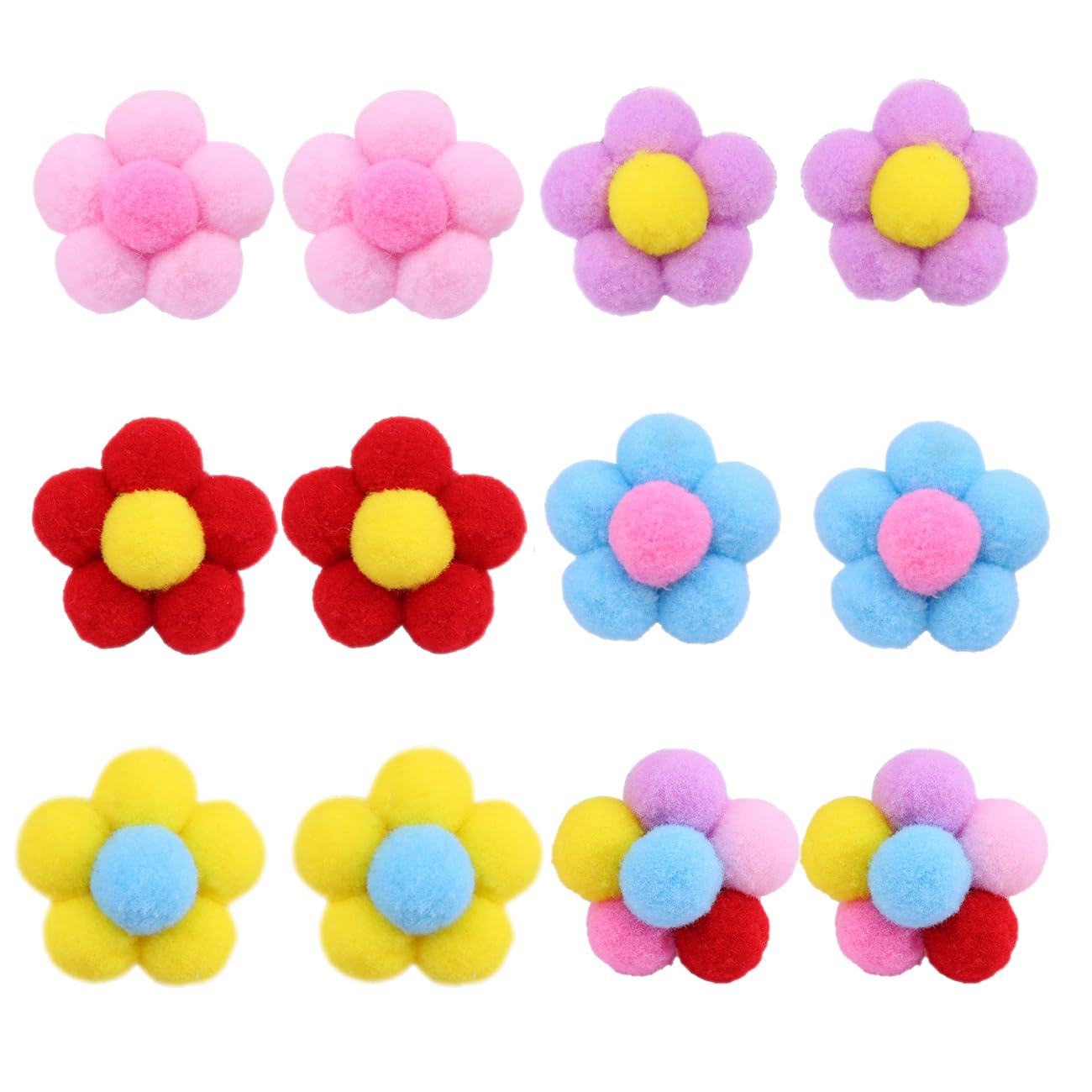 Fluffy Ball Flower Hair Ties for Kids Soft Seamless Scrunchies for Curly Hair Pom Poms Ponytail Holders Girls Hair Accessories