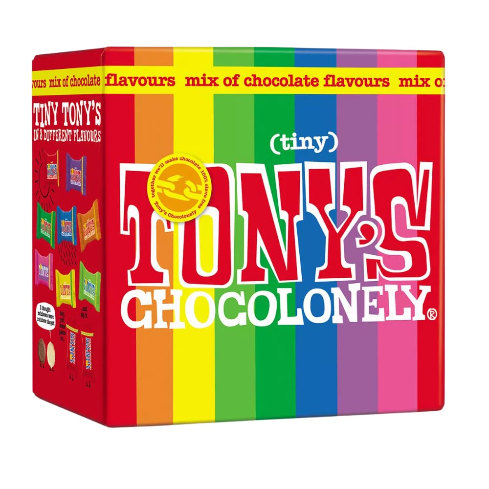 Tony's Chocolonely Tiny Tony's Gift Box - 180g Mini Chocolate Mix To Share, 8 Different Flavours, Individually Wrapped, Vegetarian, Belgian Fairtrade Chocolates
