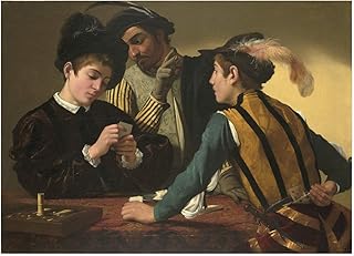 Stampa in Tela Canvas 100% QUALITà ITALIA - Caravaggio - I giocatori di carte - effetto Dipinto Idea Regalo Casa quadro cucina stanza da letto soggiorno (60x85 cm)
