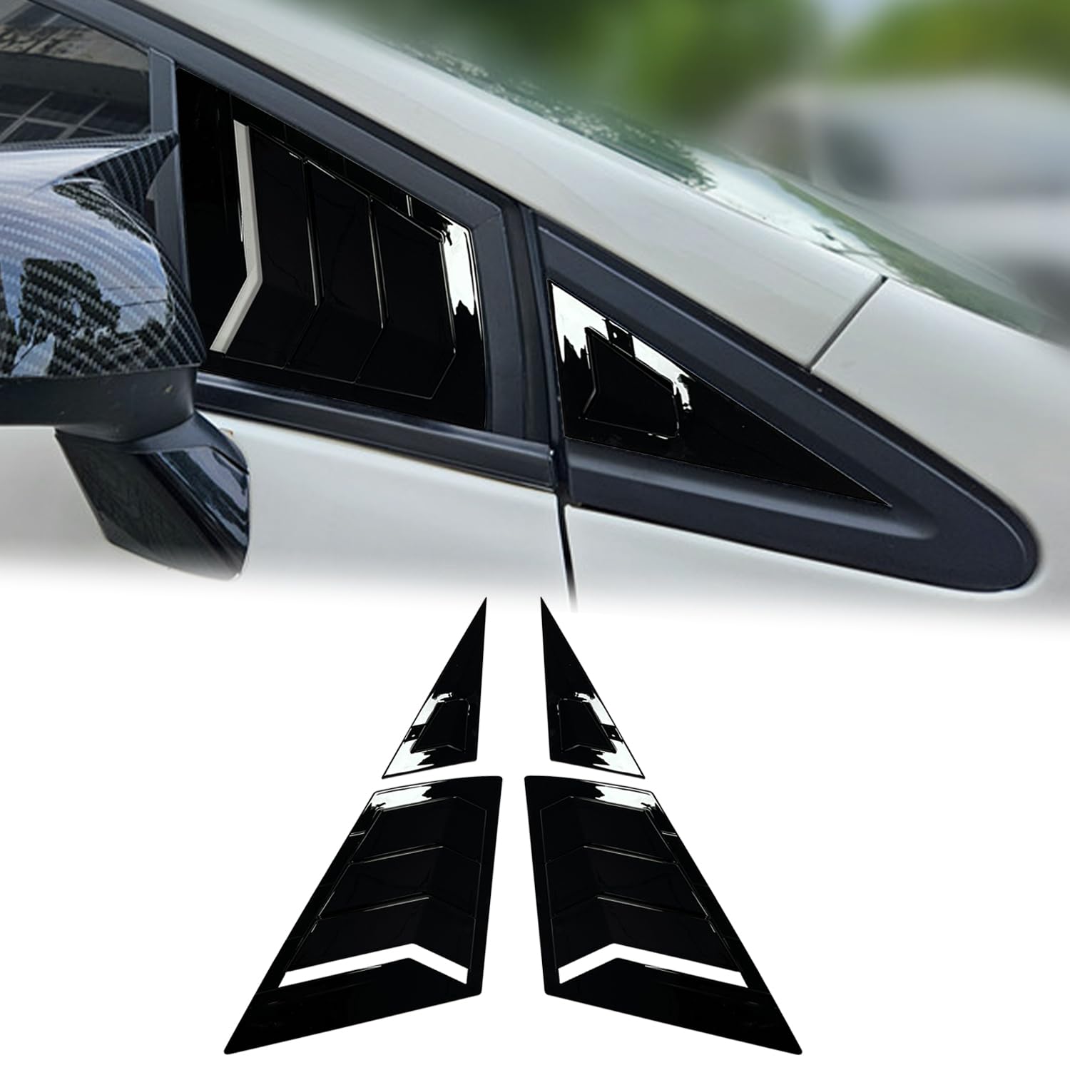 Kurtz Front Side Window Louvers for 9th Gen Honda Civic Sedan 2012 2013 2014 2015 Triangular Window Glass Blinds Air Vent Scoop Shades Cover Blinds Trim Sport Accessories ABS Bright Black 2PCS