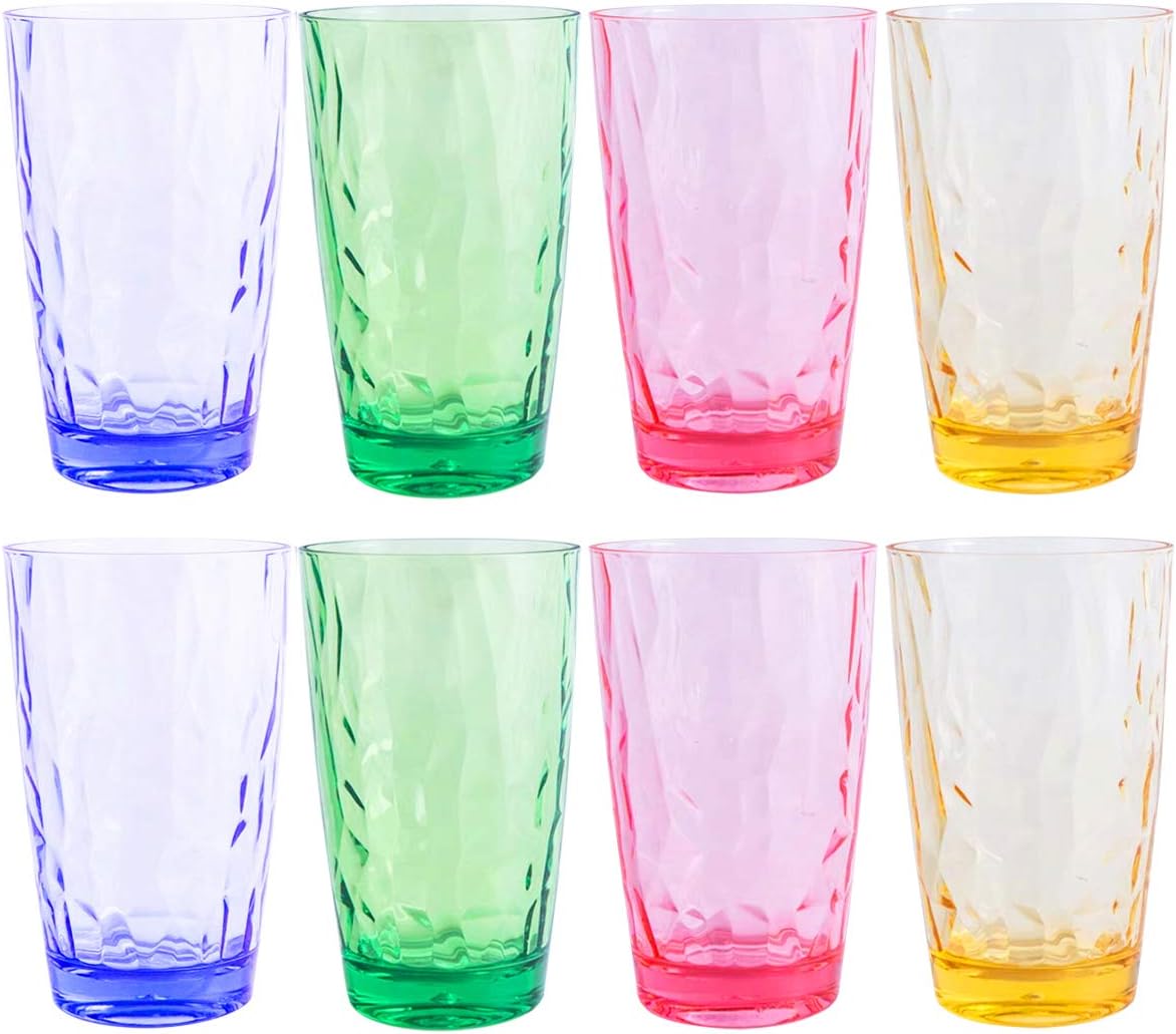 15Oz Unbreakable Tritan Drinking Glasses Dishwasher Safe Acrylic Glasses Drinkware BPA Free Hard Plastic Cups Reusable Kitchen Water Glasses Drinking Set of 8 (4 Colors)
