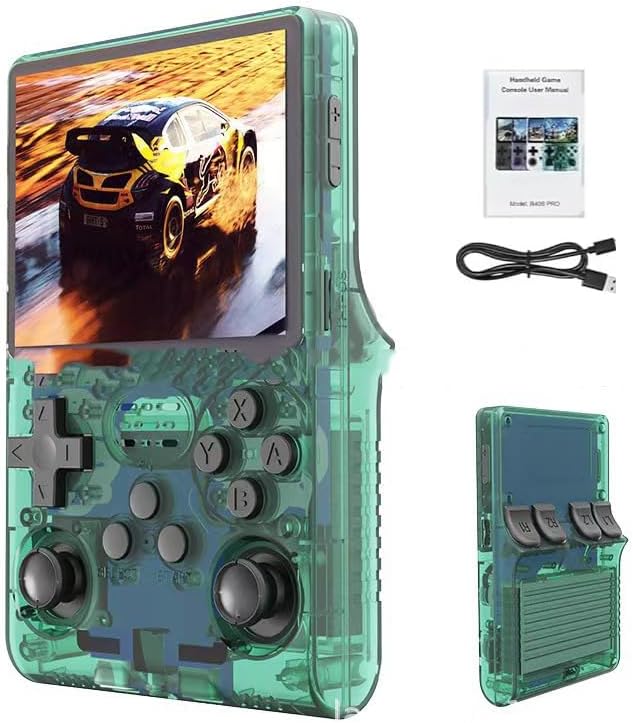 R40S PRO Handheld Game Console with 30000+ HD Classic Games,3.5 Inch IPS Screen Mini Arcade Build in Dual System, 45+ Emulators, Online Battle, 3800 mAh Gift (Green)