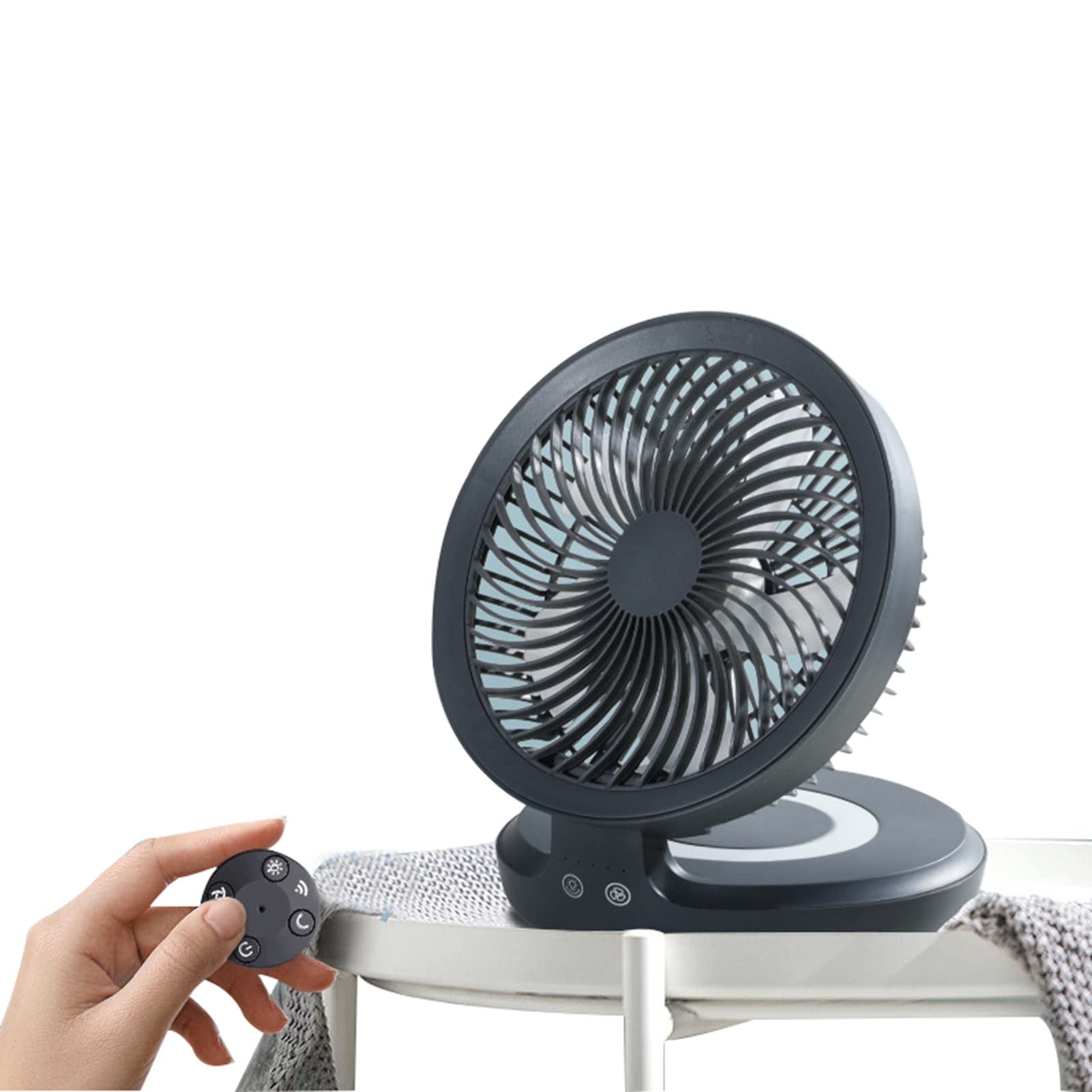 Mini ventilatore portatile, Ventilatore da tavolo portatile USB, telecomando, 4 velocità, pieghevole, luce notturna, multicolore(Black Nero)