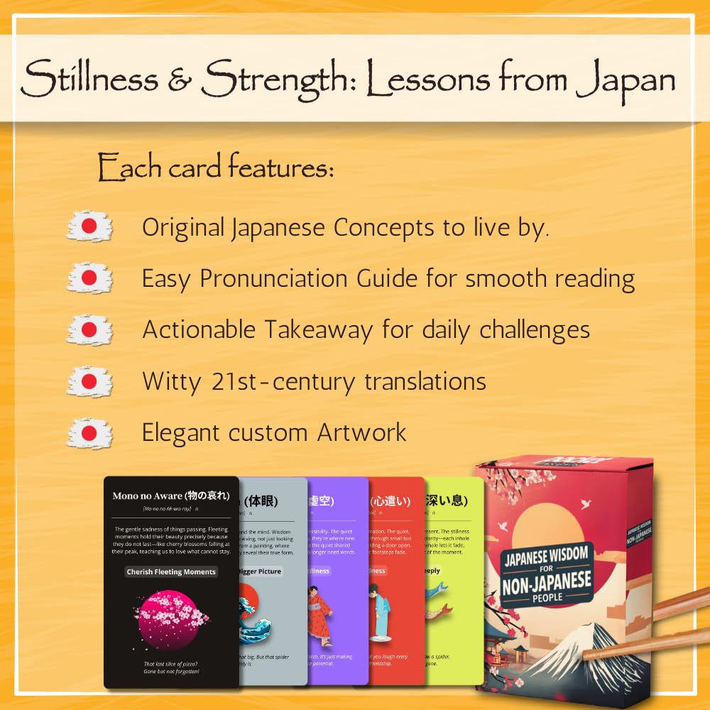 Japanese Wisdom Card Deck – 52 Mindfulness Cards with Humor | Ikigai, Zen & Philosophy for Daily Reflection, Gift for Colleagues & Friends