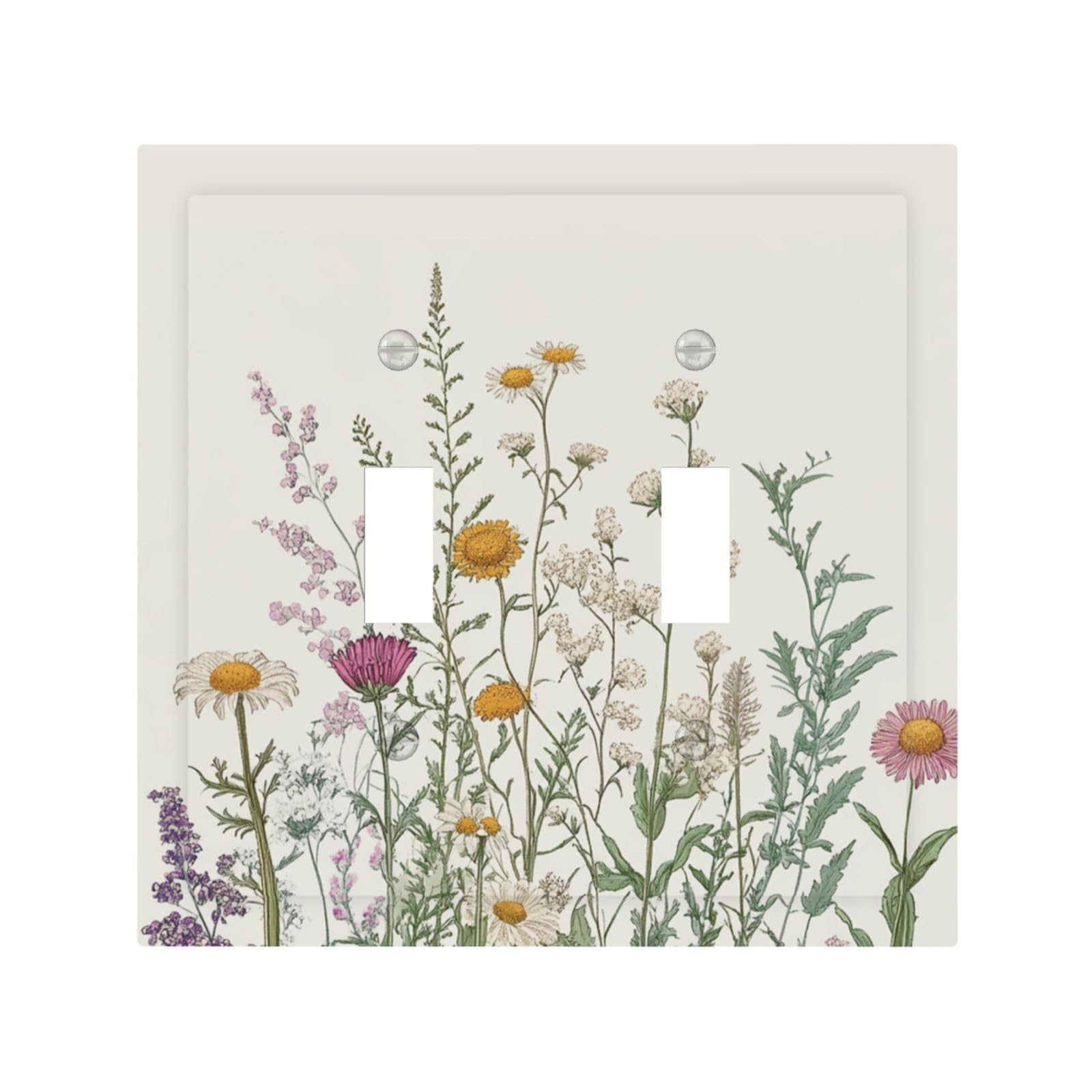 JDAKHD Light Switch Cover Plate Vintage Floral Art with Daisies, Lavender & Thistle Double Toggle Decorative Wall Plate Botanical Wildflower 2 Gang Dual Switchplate Electrical Faceplate