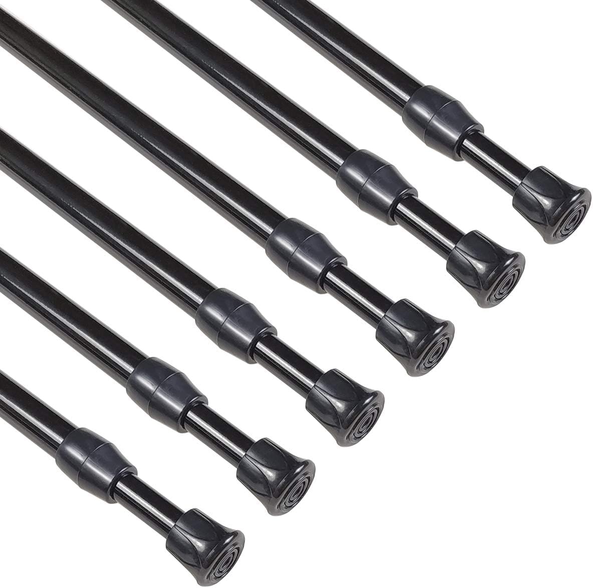 KXLife 6Pcs Spring Tension Curtain Rod, 18 to 30 Inch Adjustable Small Tension Rods No Drill, Black Spring Loaded Curtain Tension Rod for Window — image 1