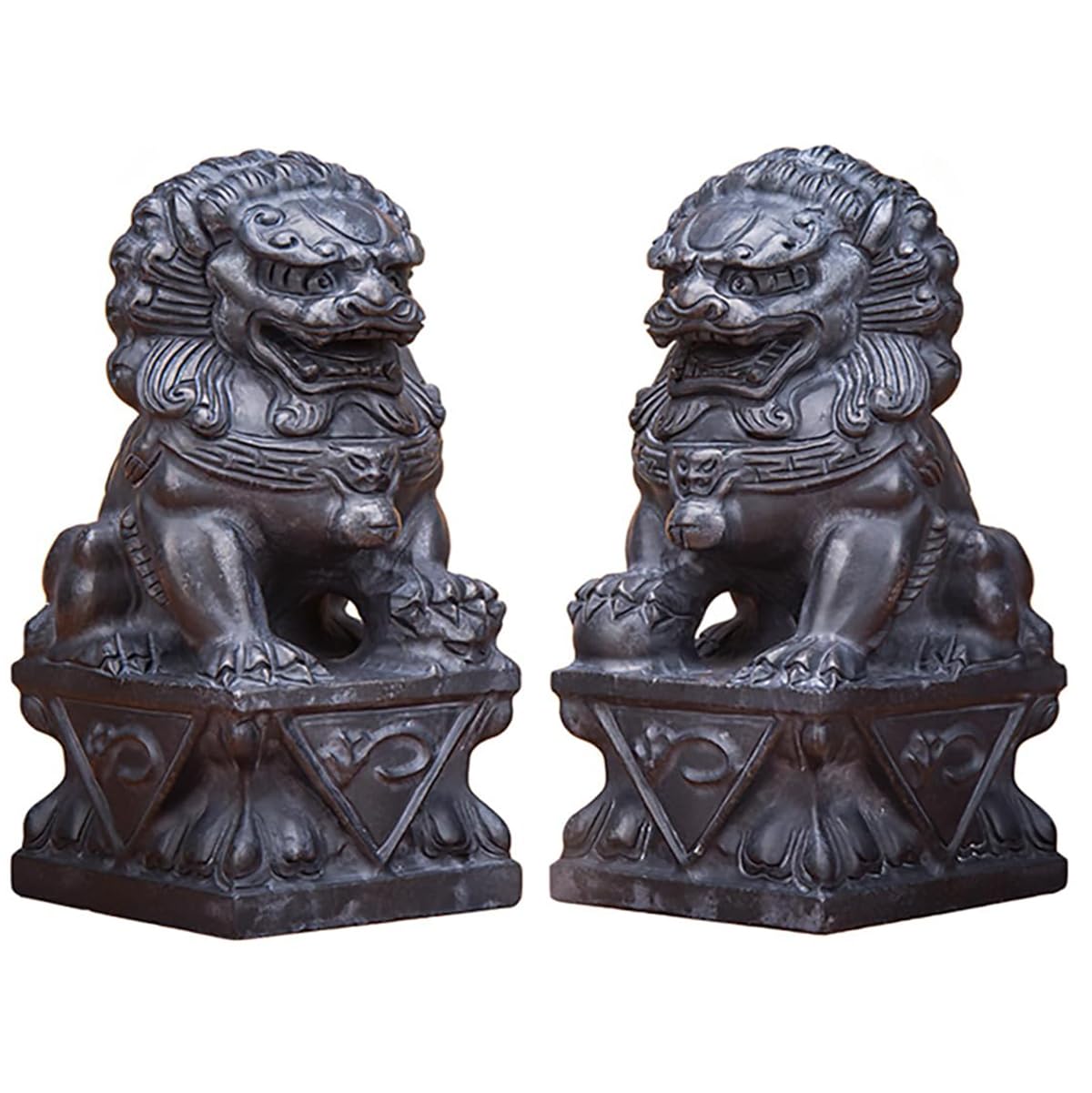 Stone Chinese Foo Dogs Statues Pair, Feng Shui Fu Foo Dogs Statues, Decorative Ornaments for Office Desk Housewarming Congratulatory To Ward Off Evil Energy