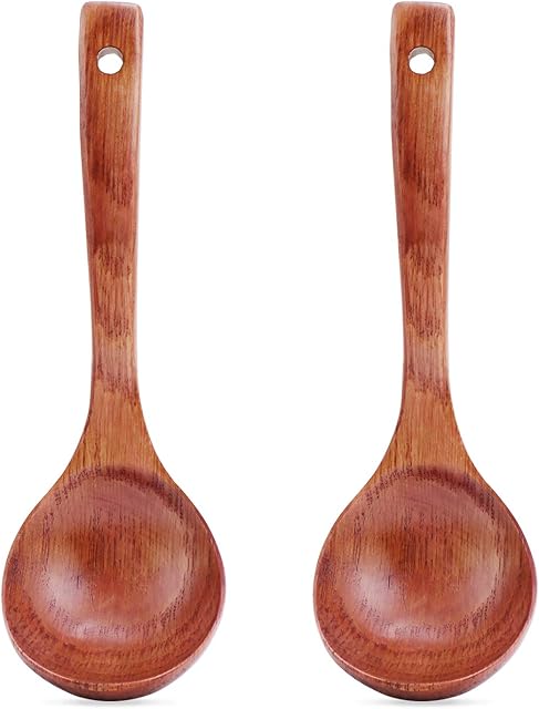 TsunNee Wooden Soup Ladle, Natural Wood Soup Spoon, Porridge Spoon, 7.28inches Length, 2-Pack