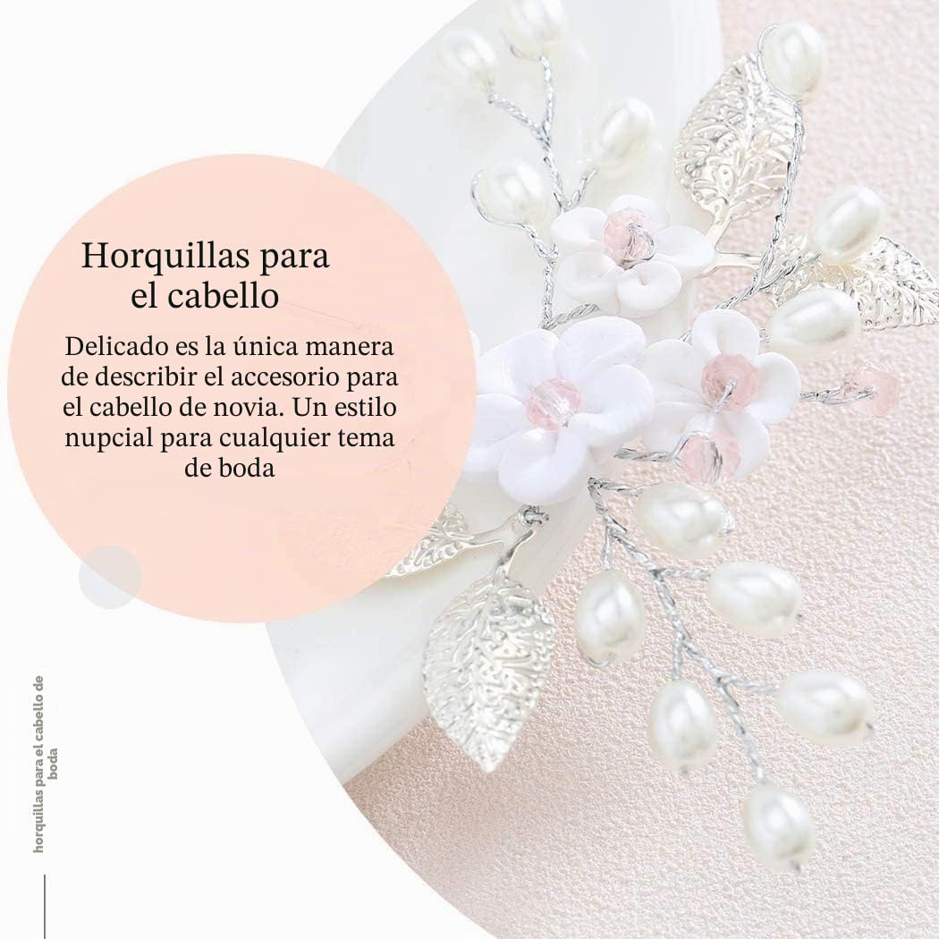 Bride Wedding Flower Alfileres para el cabello Accesorios para el cabello con perlas Accesorios para el cabello para novias Horquillas plateadas Embalaje para mujeres y niñas