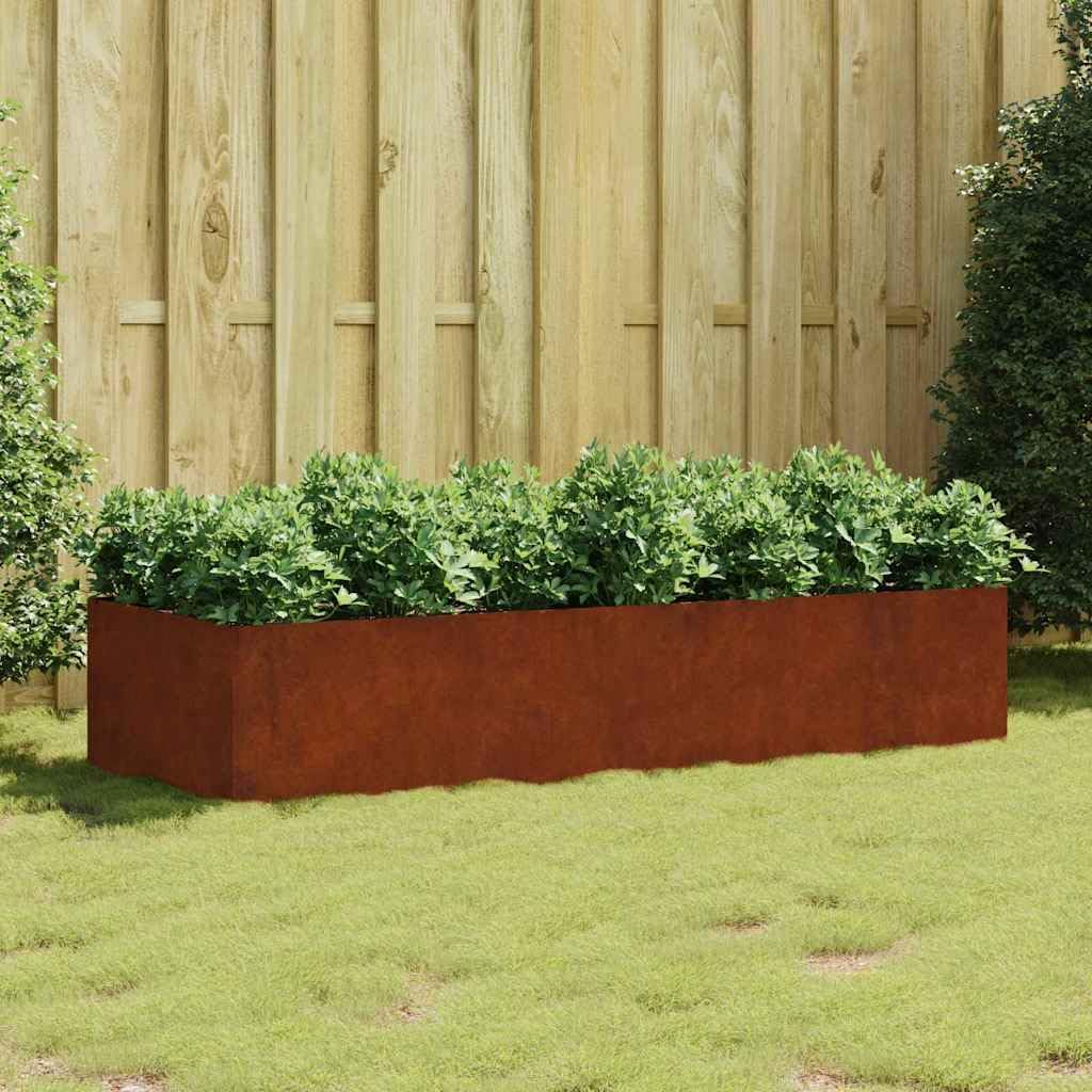 Doniczka ogrodowa 200 x 80 x 40 cm ze stali Corten, prostokątne łóżko podniesione z otwartym dnem do roślin, warzyw, ziół i kwiatów, wsporniki wewnętrzne