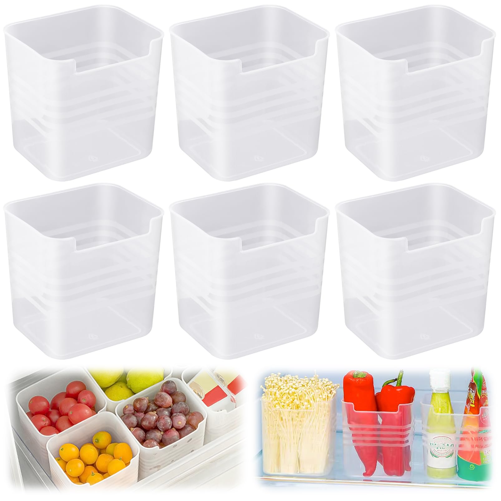 6 PCS Fridge Organizer Bins, Refrigerator Side Door Storage Box, Plastic Clear Storage Container for Fridge Cupboard Pantry Snacks Tins Kitchen
